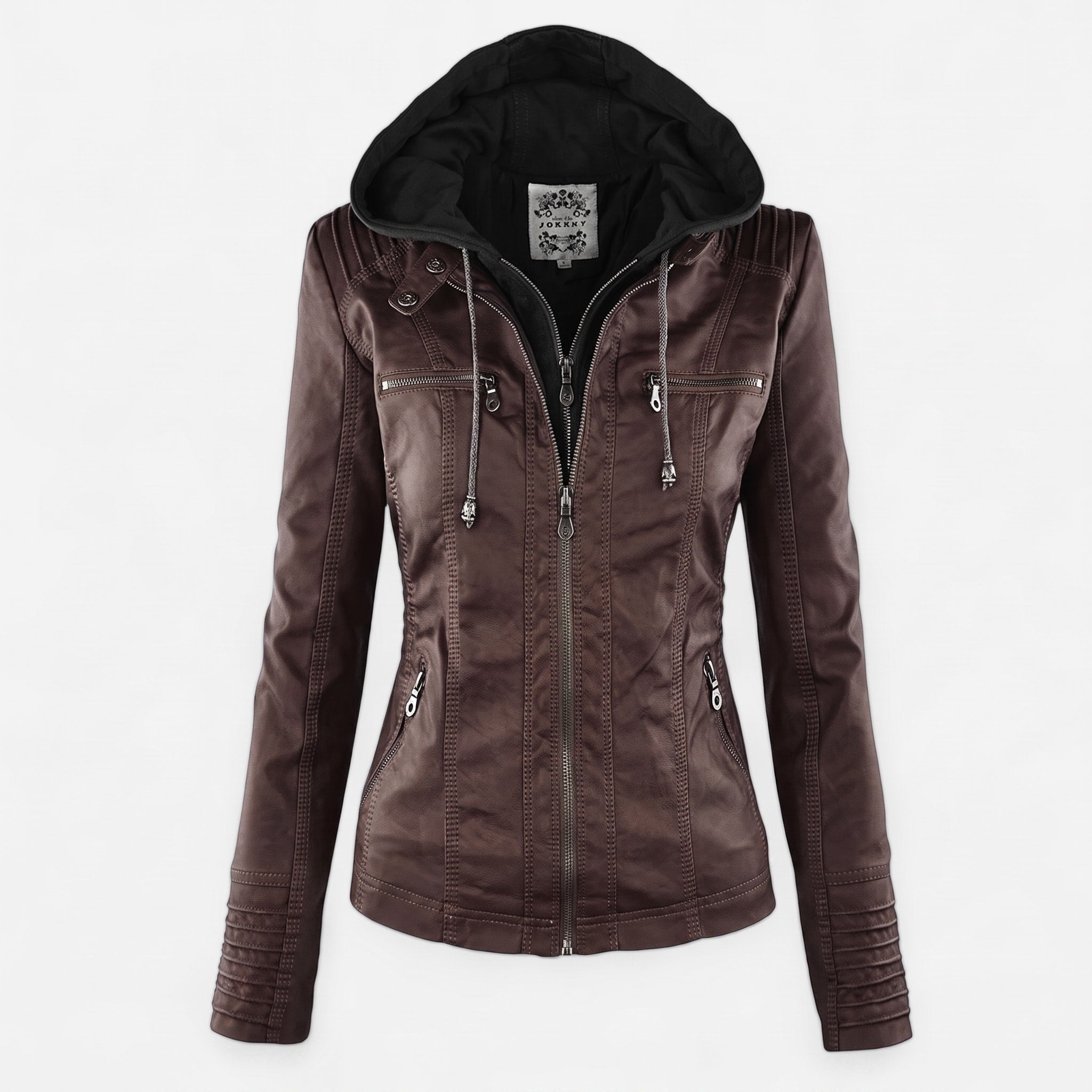 Sarah - Women's Hooded Biker Jacket with Drawstring Hood