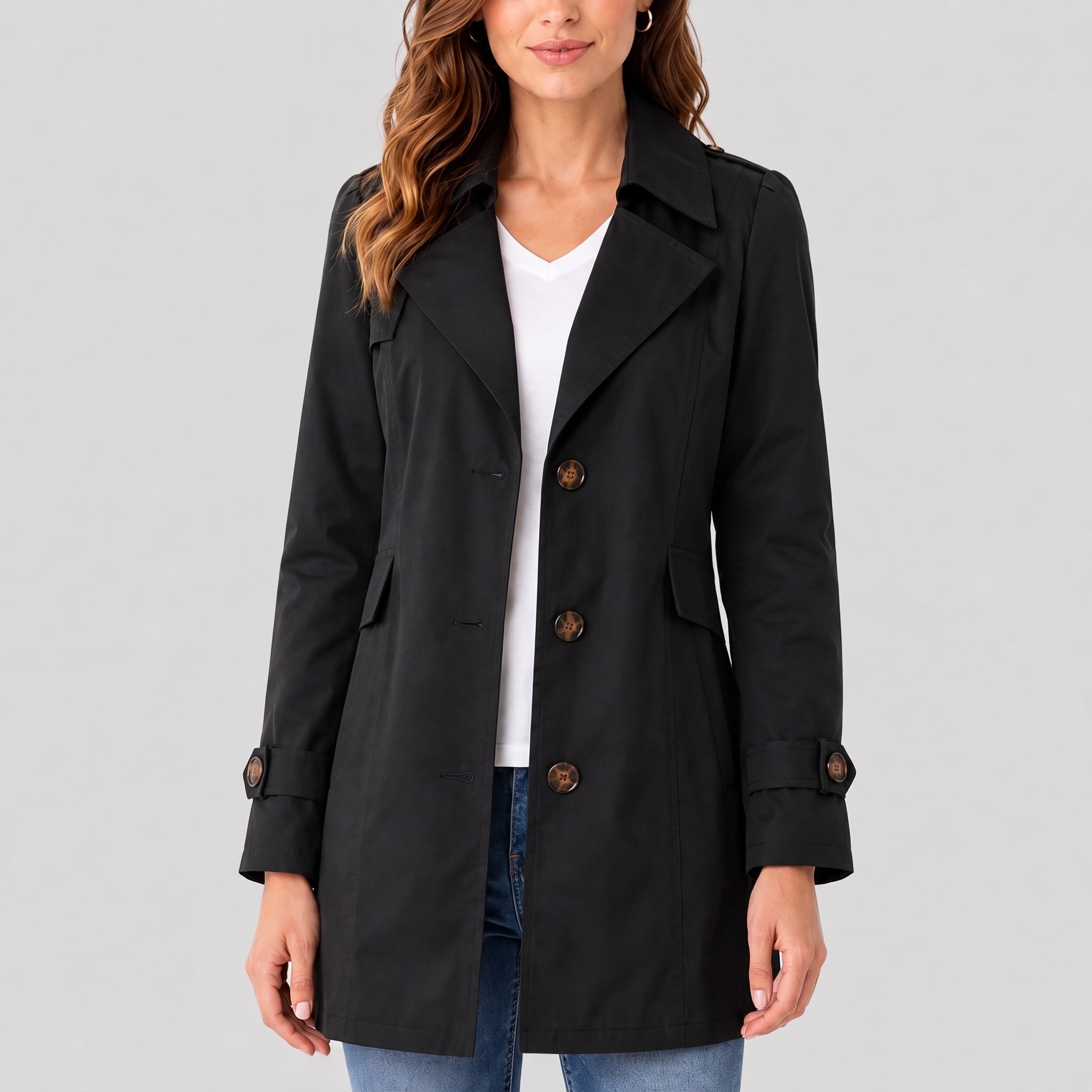 Klara - Women's Short Trench Coat with Notch Lapel