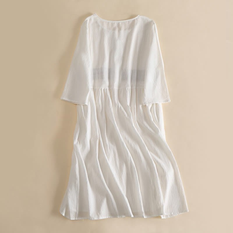 Clara - Women's Summer Embroidered Trim Button-Front Midi Dress