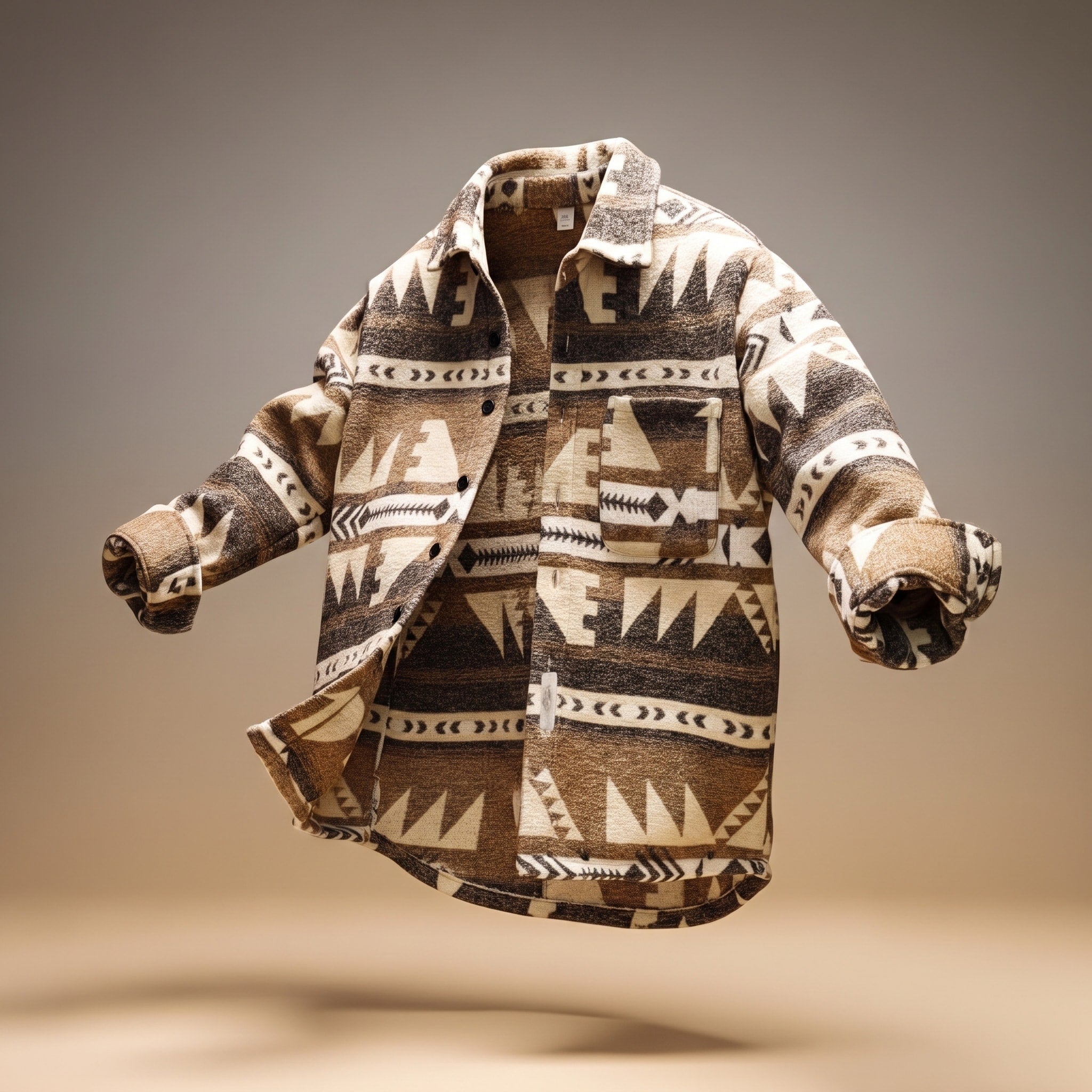 Marcus - Men's Aztec Print Longline Shacket with Chest Pocket