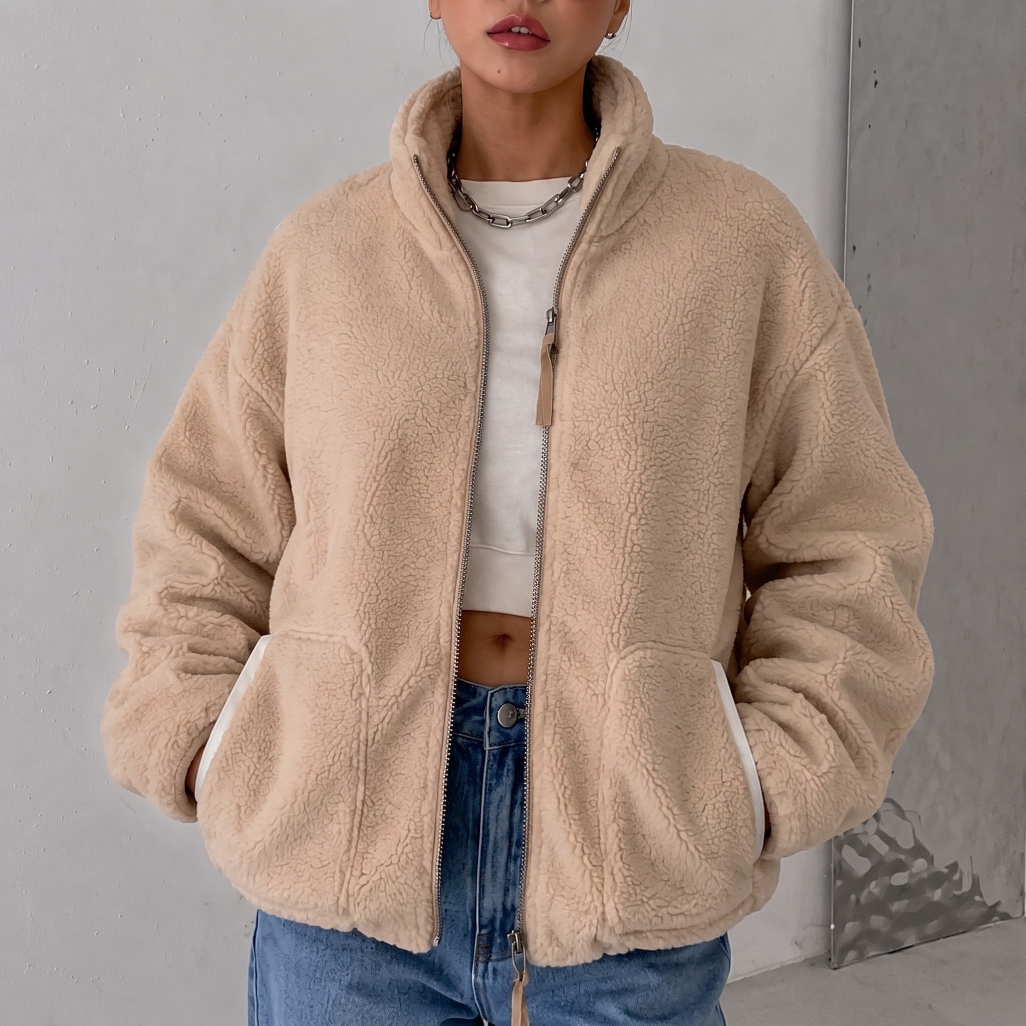 Isla - Women's Oversized Jacket with Stand Collar