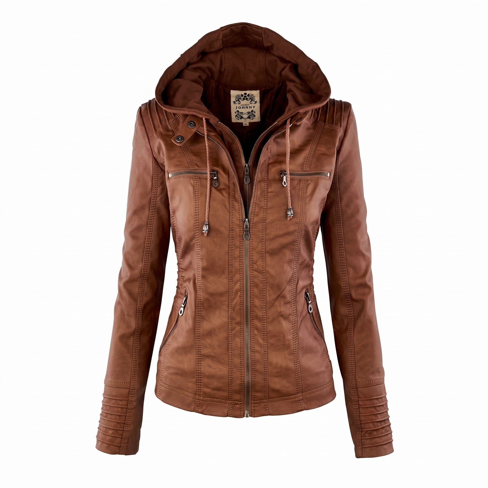 Isabella - Women's Detachable Hood Biker Jacket with Zip Pockets