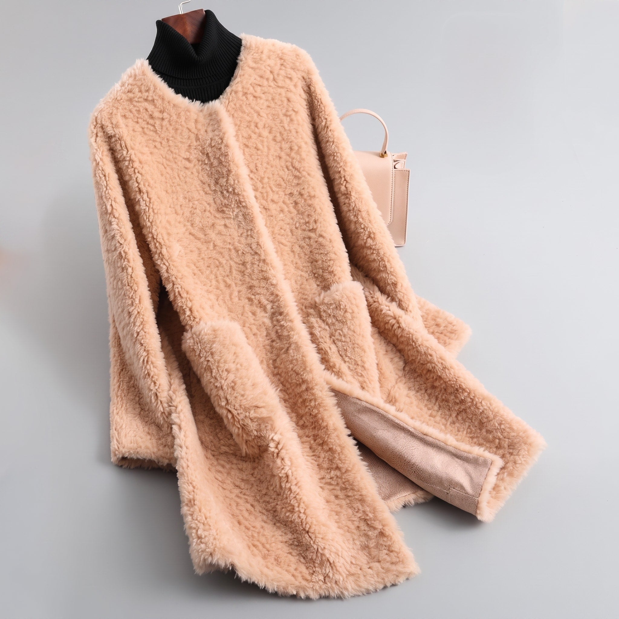 Sophie - Women's Longline Coat with Round Neck and Pockets