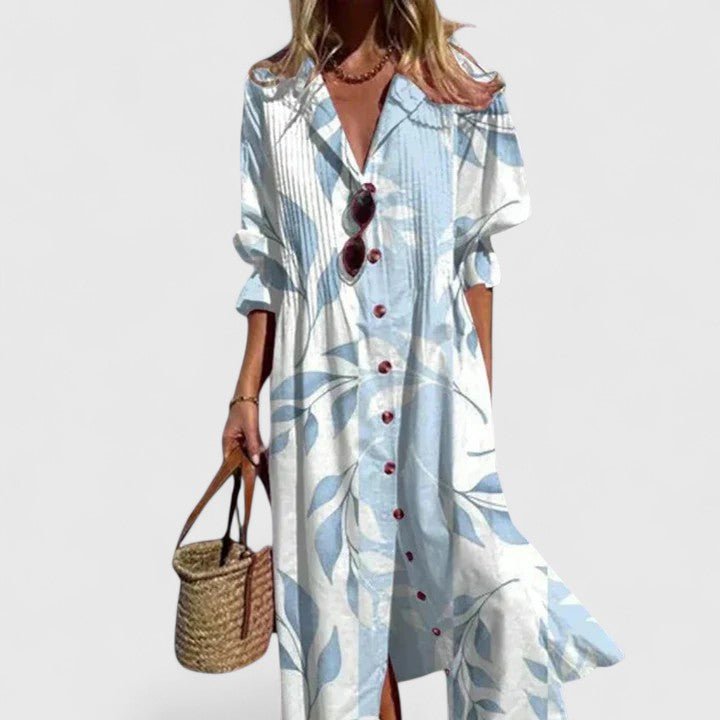 Clara - Women's Summer Print Button-Down Maxi Dress