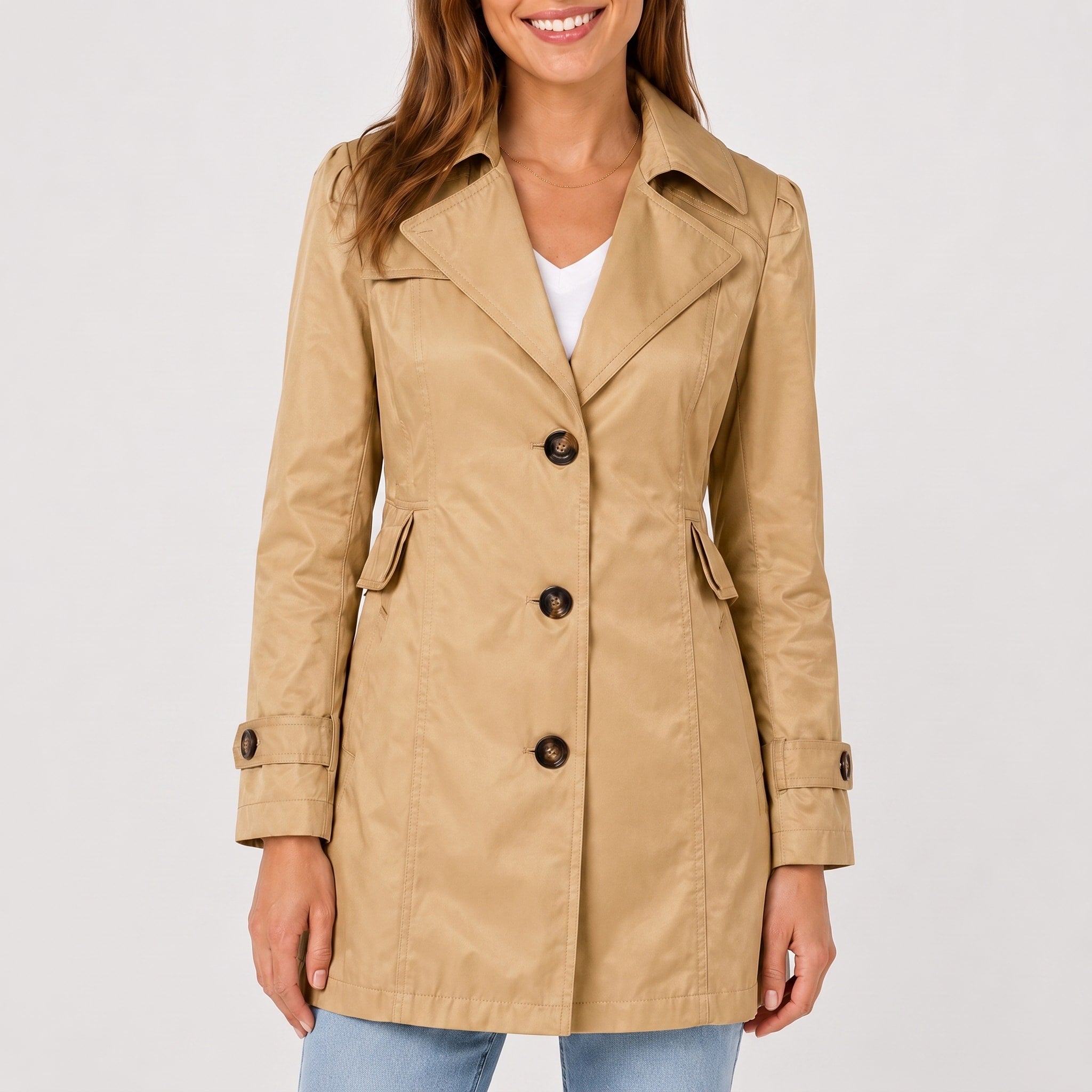 Klara - Women's Short Trench Coat with Notch Lapel