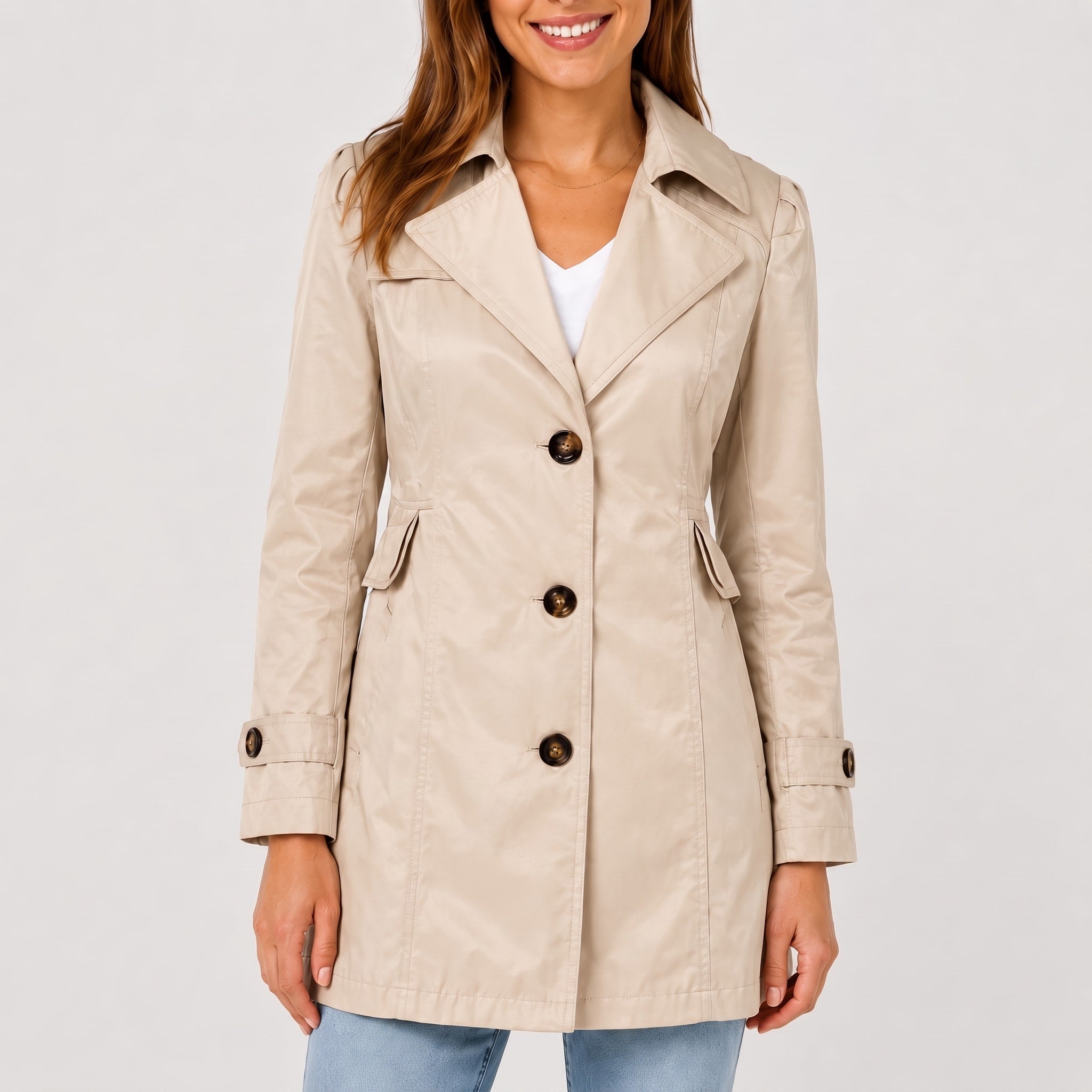 Klara - Women's Short Trench Coat with Notch Lapel