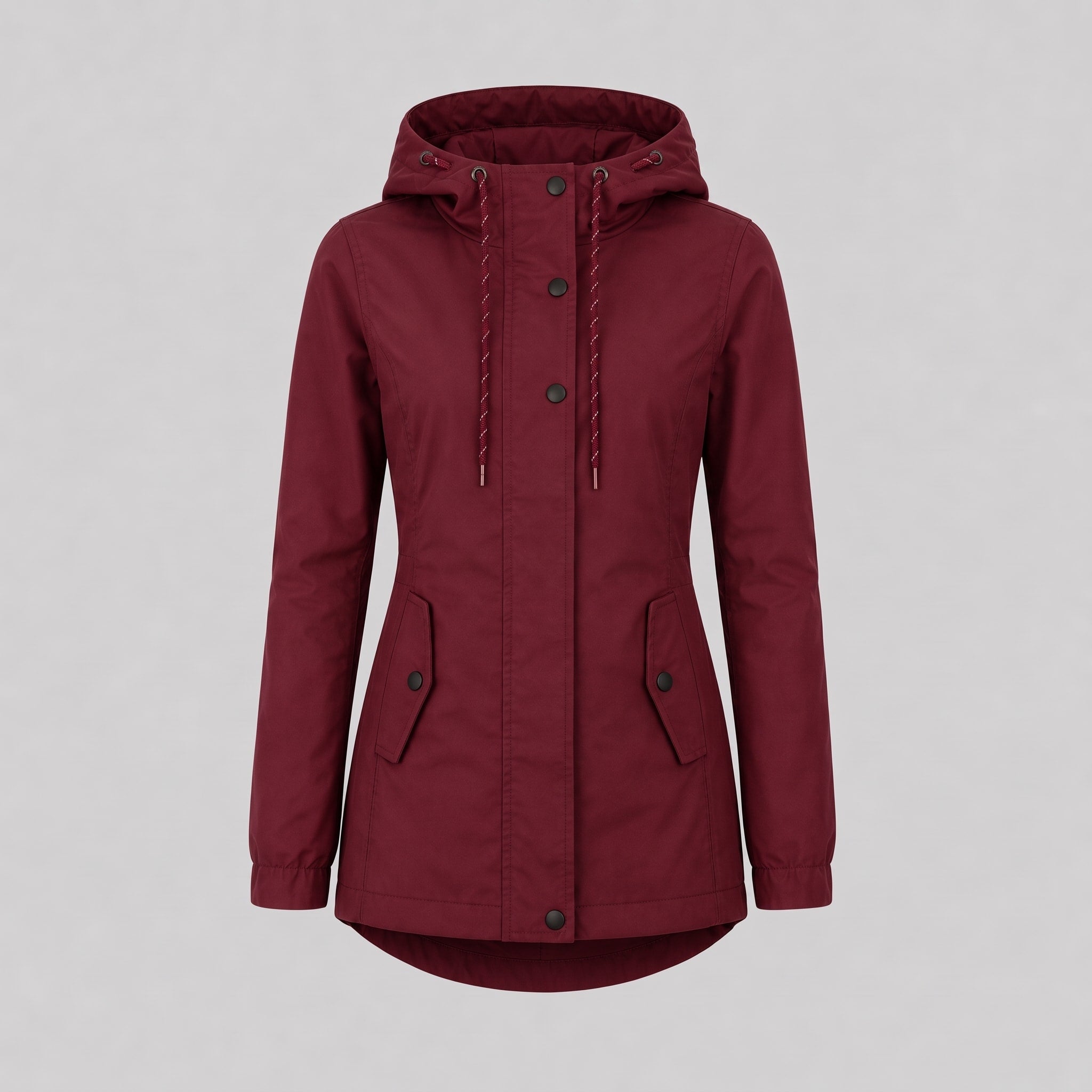 Teresa - Women's Hooded Jacket with Fitted Waist and Snap Button Front