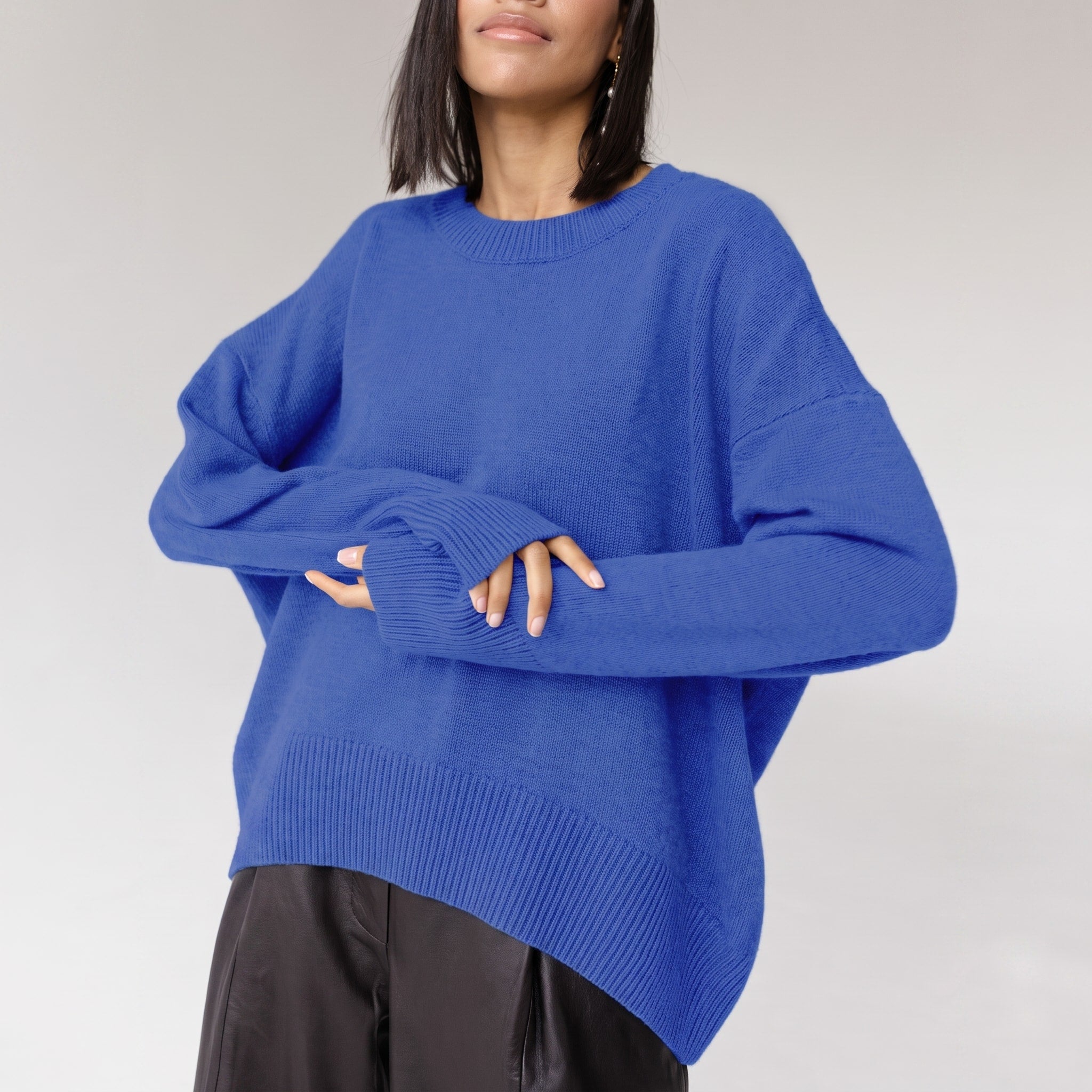 Sophie - Women's Oversized Crewneck Knit Jumper with Ribbed Cuffs