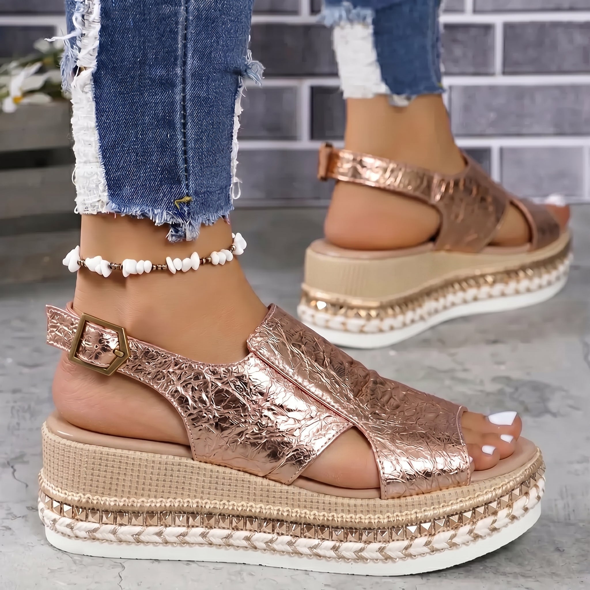 Alice - Women's Summer Flatform Sandals with Buckle Strap