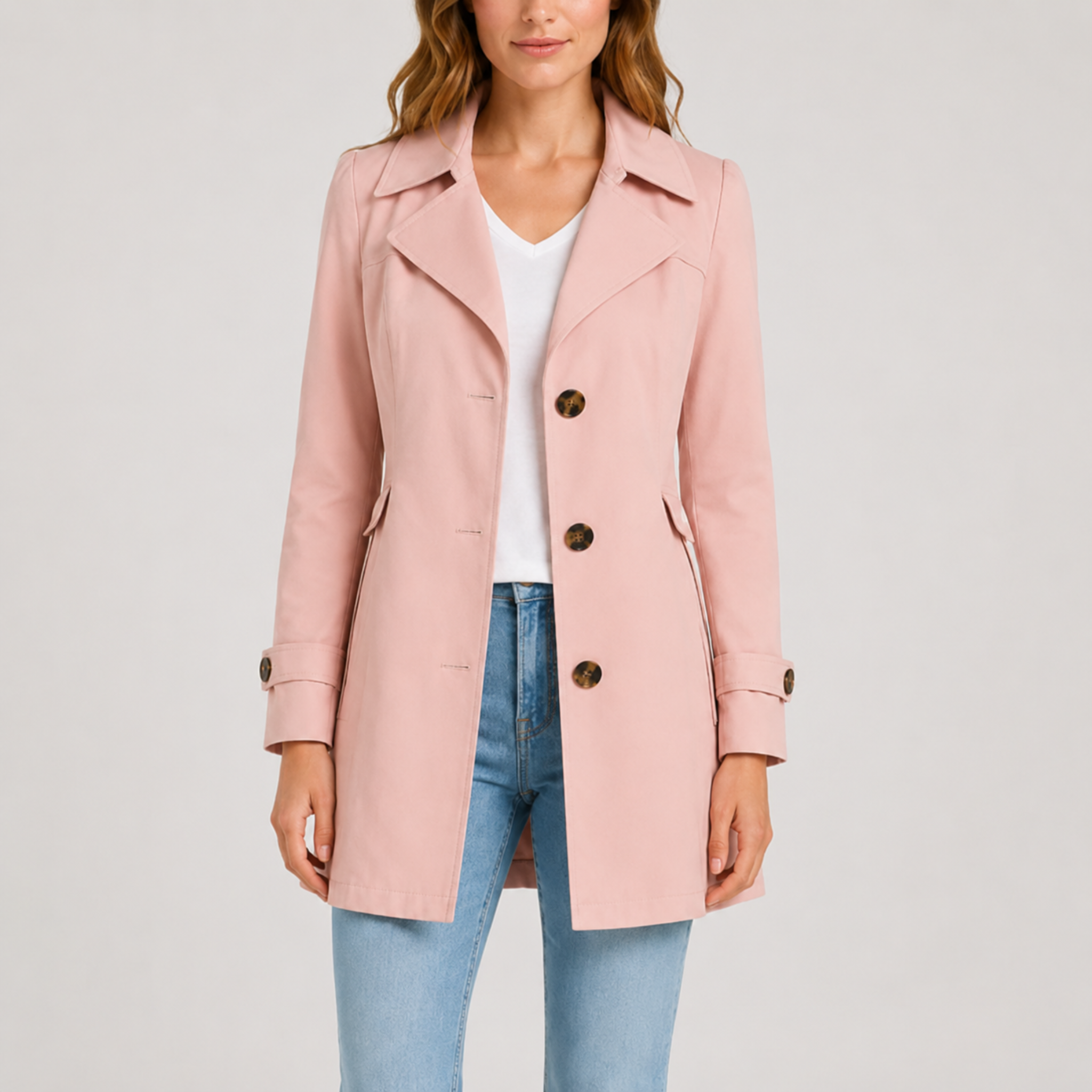 Klara - Women's Short Trench Coat with Notch Lapel