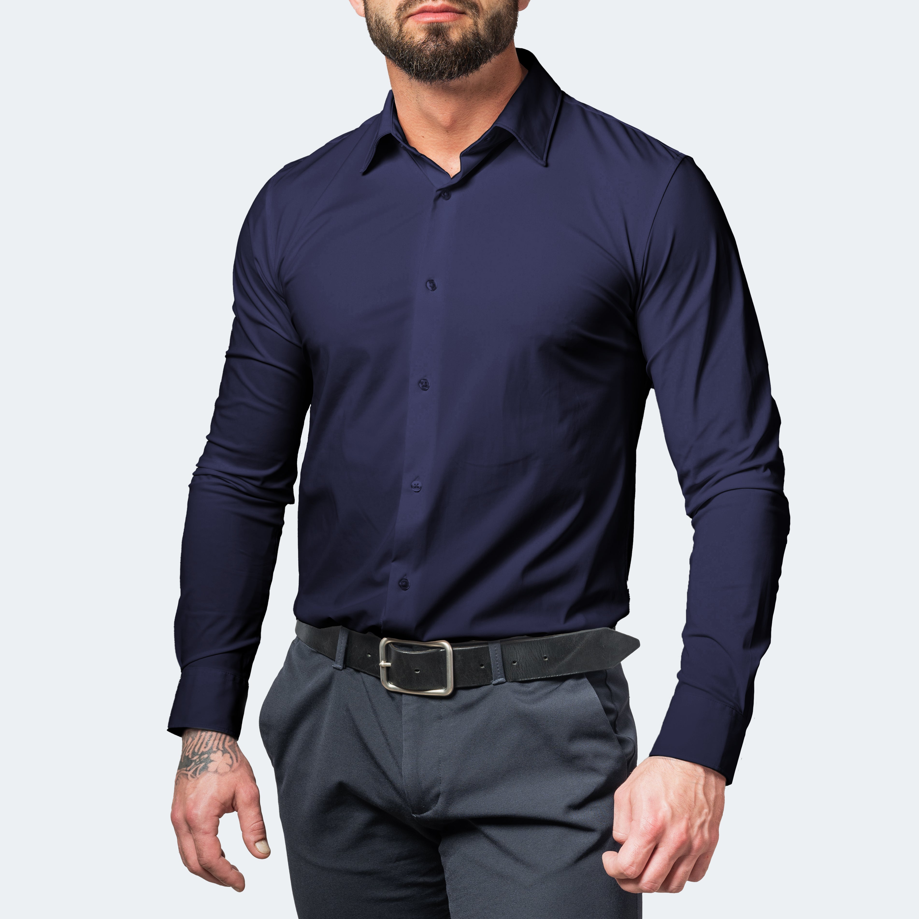 William - Men's Slim Fit Long Sleeve Stretch Shirt with Button Cuffs