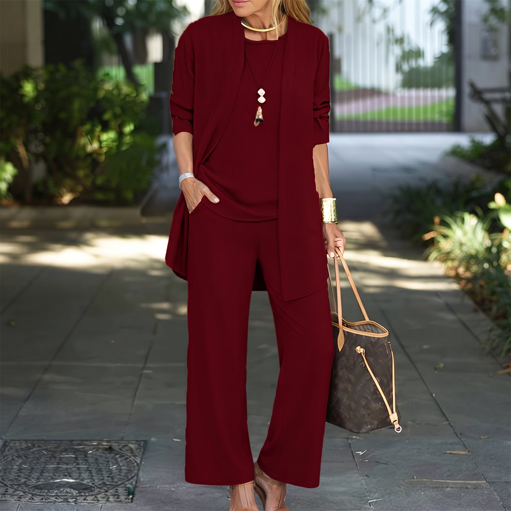 Phoebe - Women's Wide-Leg Three-Piece Longline Trouser Set