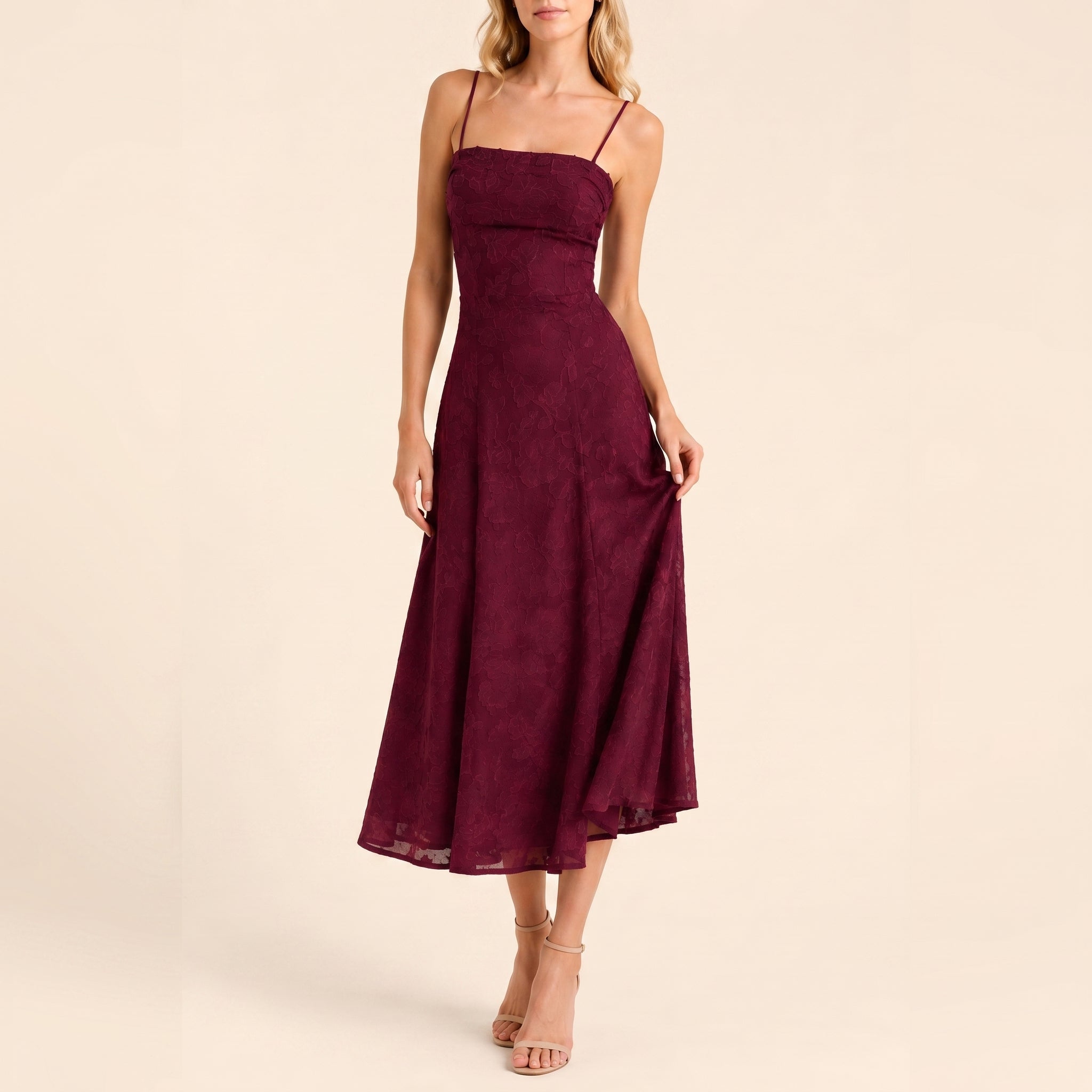 Clara - Women's Evening Floral Ruched Floral Midi Dress