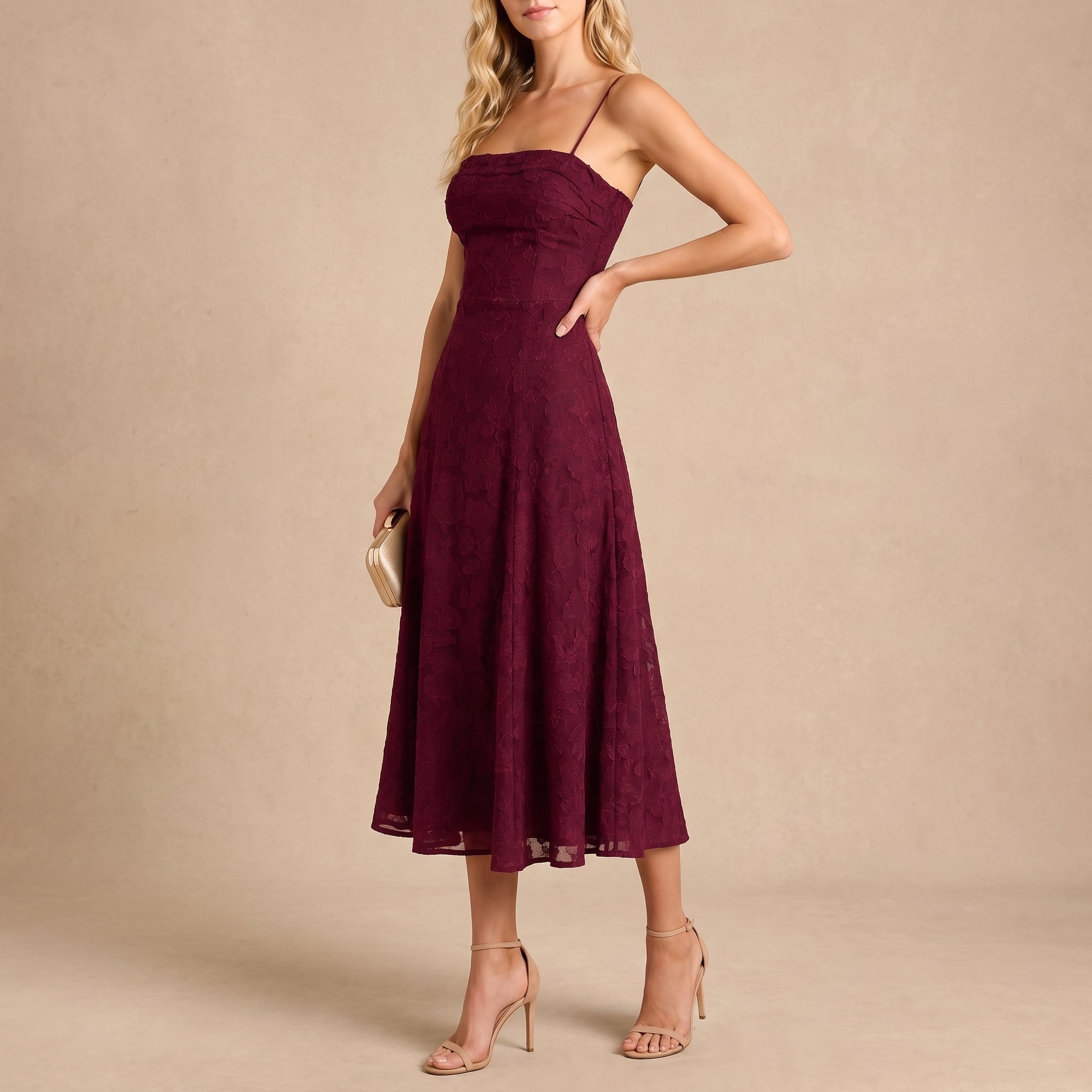 Clara - Women's Evening Floral Ruched Floral Midi Dress