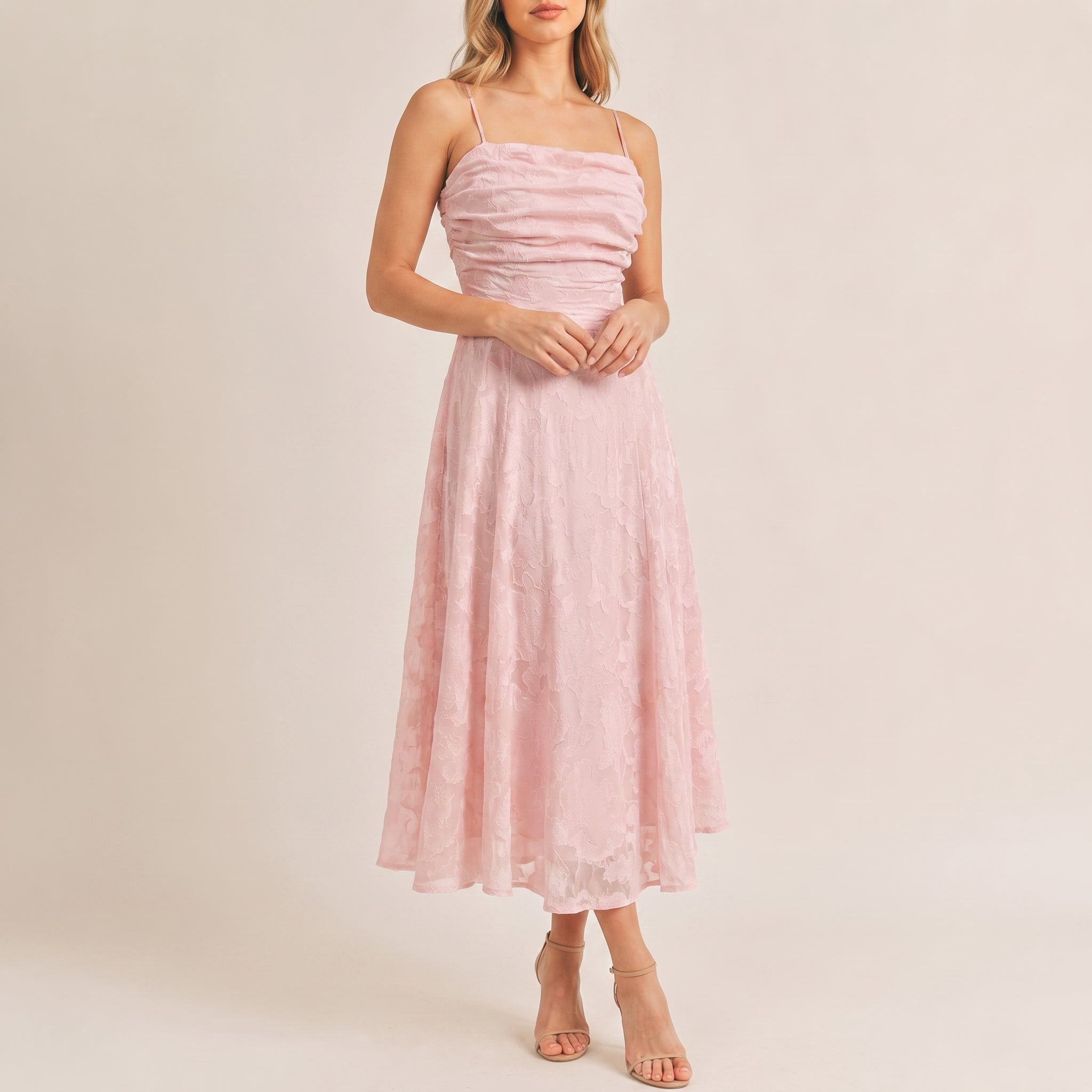Clara - Women's Evening Floral Ruched Floral Midi Dress