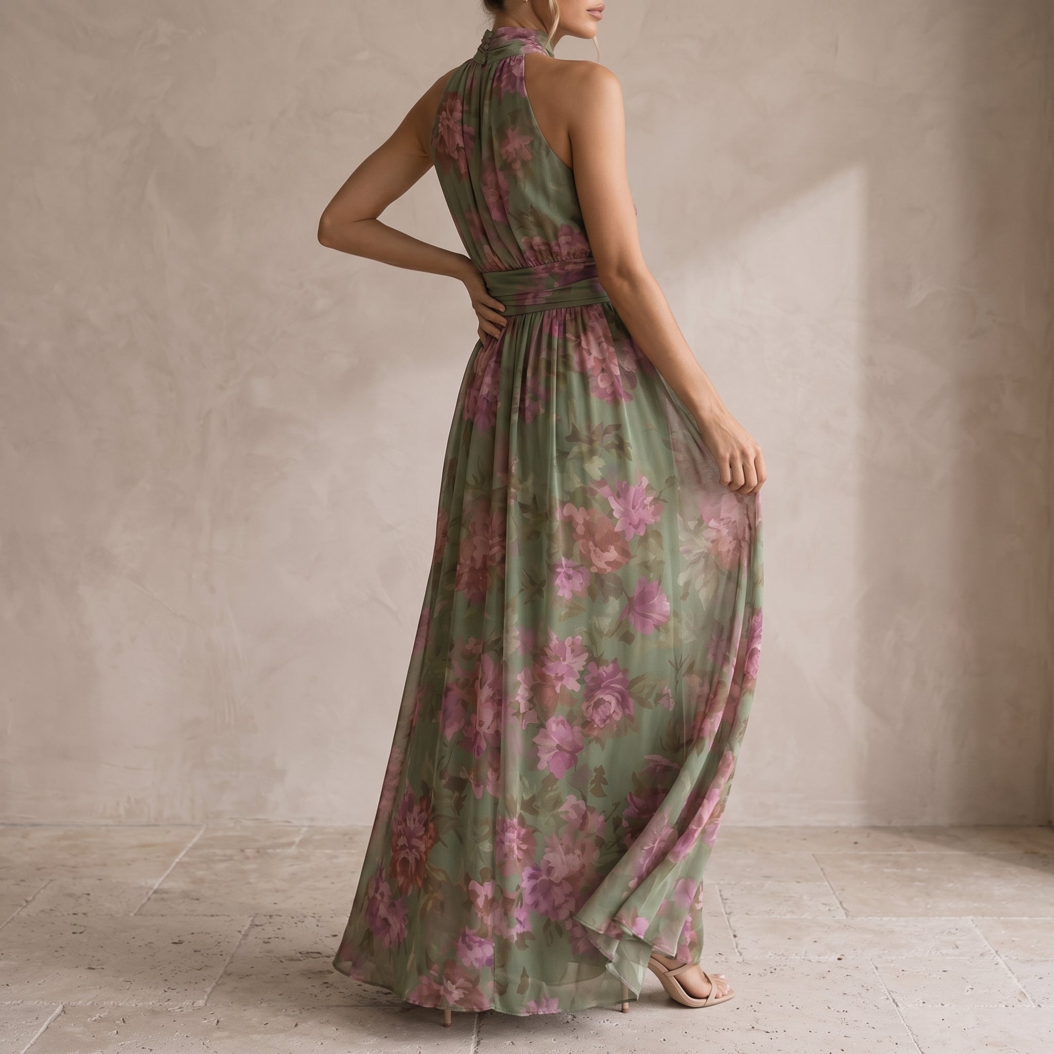 Lily - Women's Summer Floral Halterneck Maxi Dress