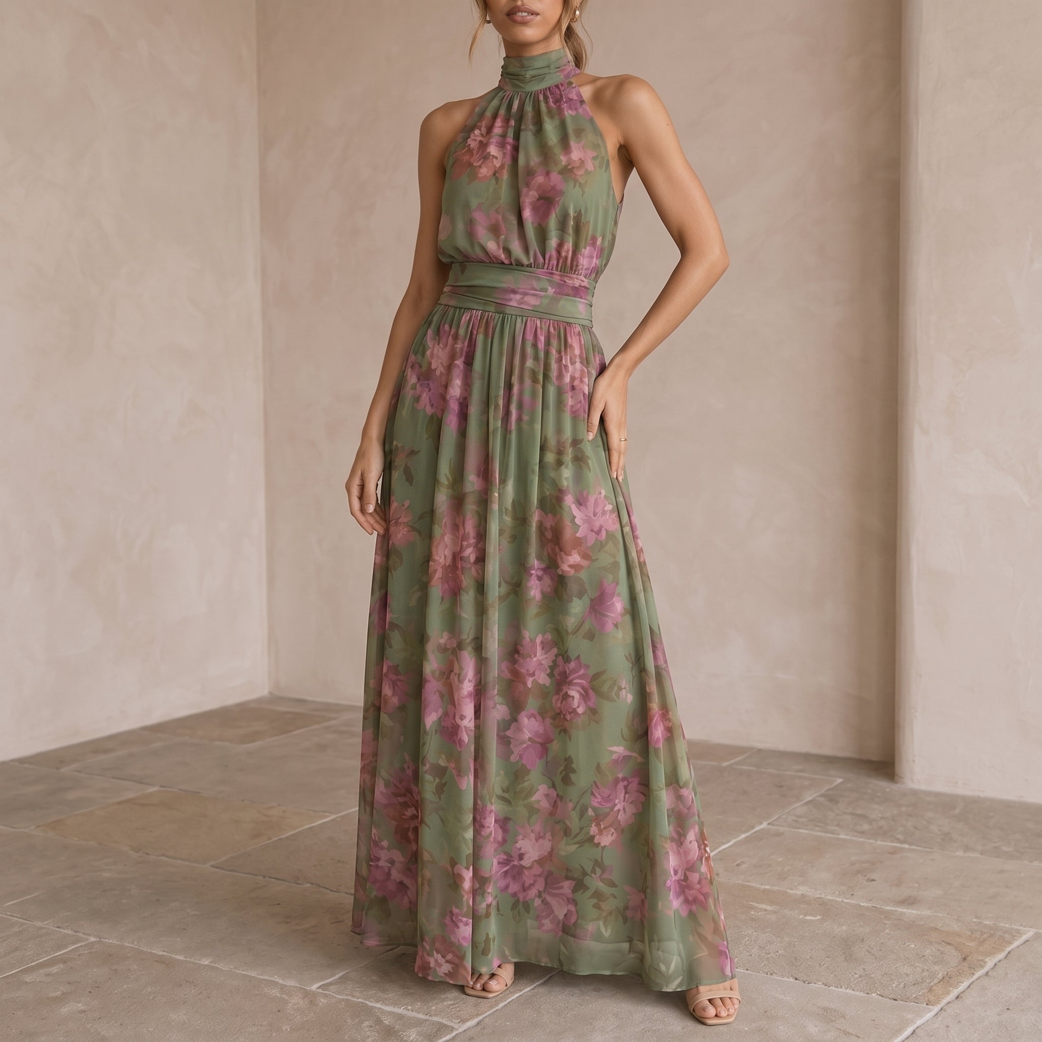 Lily - Women's Summer Floral Halterneck Maxi Dress