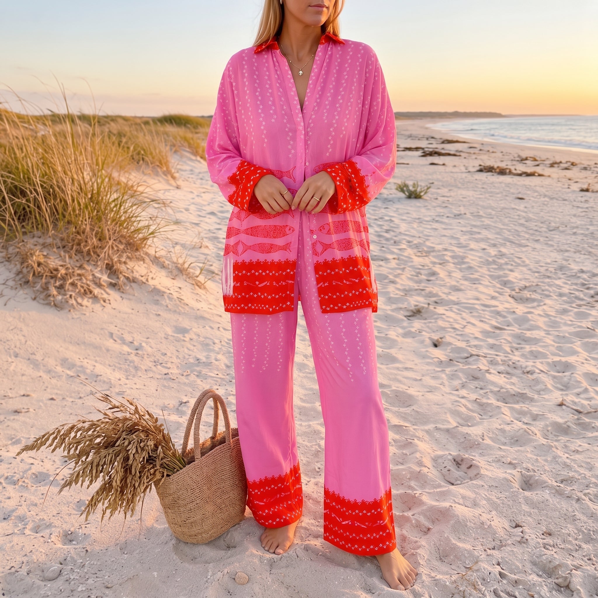Rosa - Women's Summer Printed Long Sleeve Co-ord Shirt