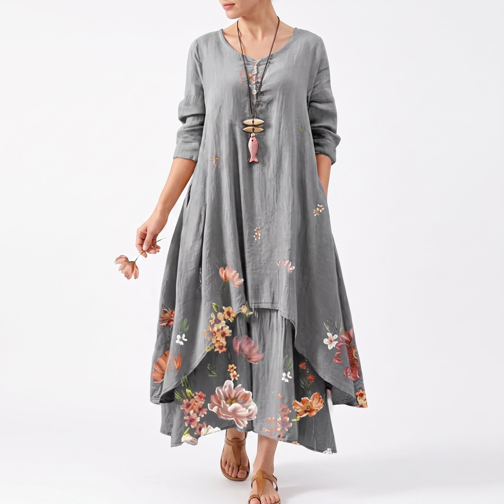 Georgia - Women's Summer Floral Asymmetric Hem Maxi Dress