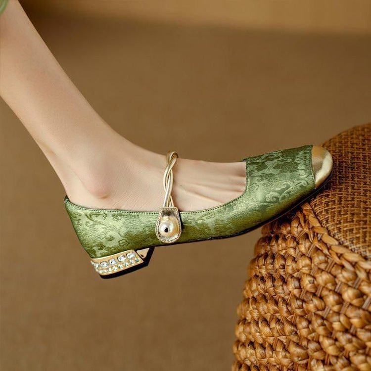 Cecilia - Women's Square Toe Mary Jane Pumps with Pearl Detail