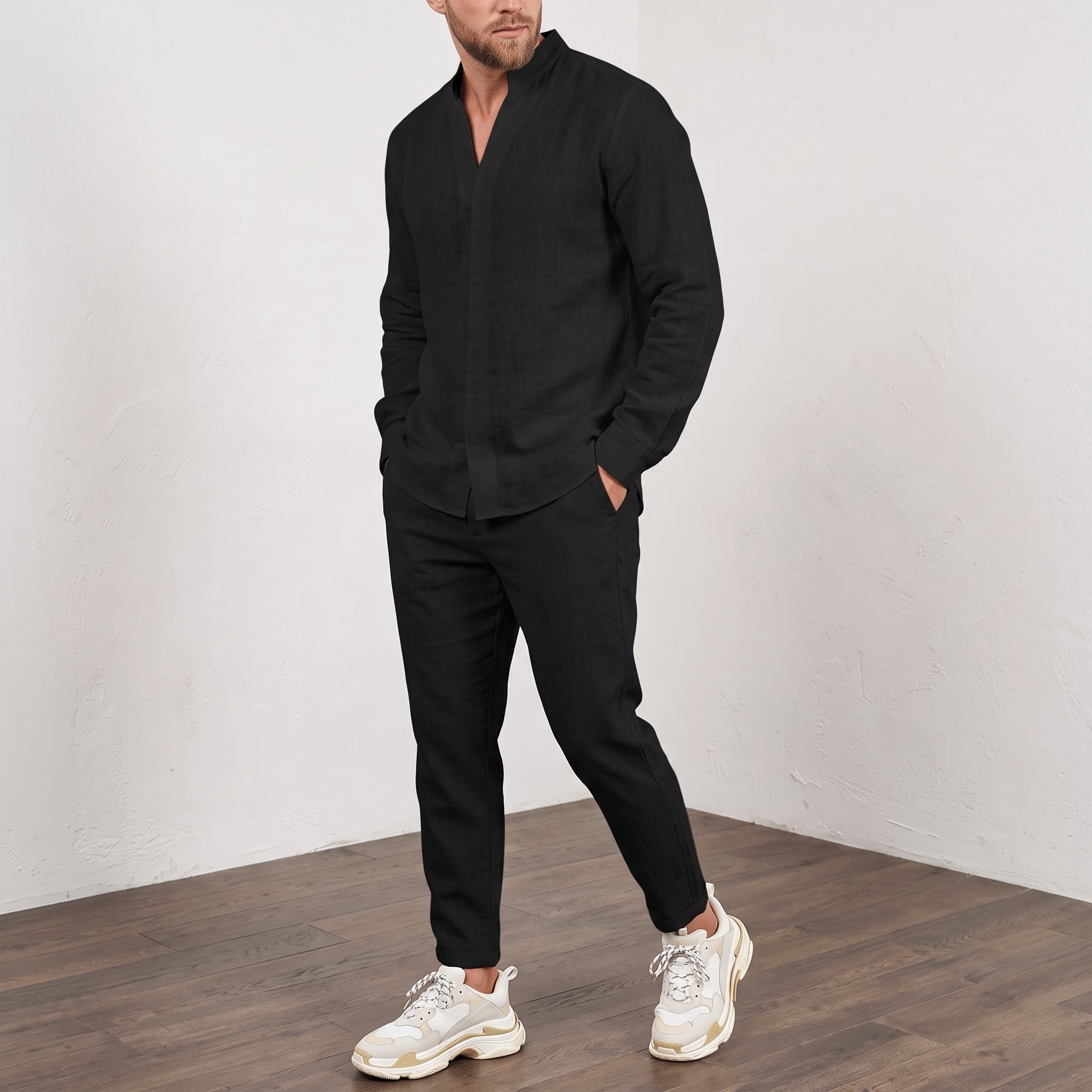 Miles - Men's Summer Open Collar Tapered Trouser Co-ord Set