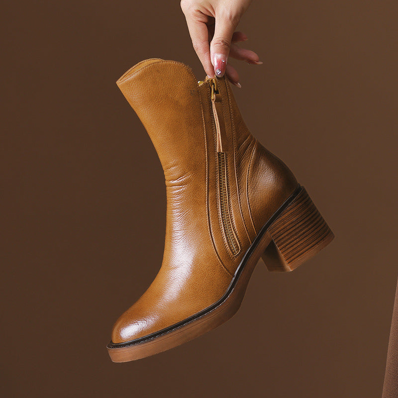 Emma - Women's Block Heel Ankle Boots with Double Zip