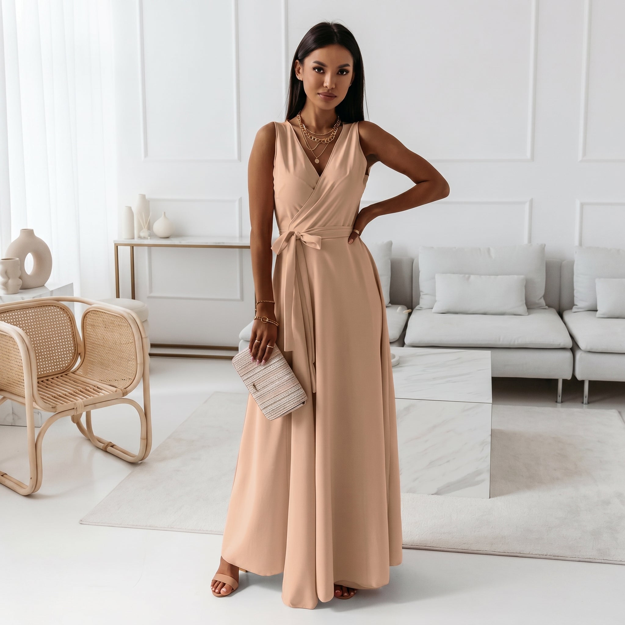 Isabella - Women's Wedding Guest Wrap Sleeveless Maxi Dress