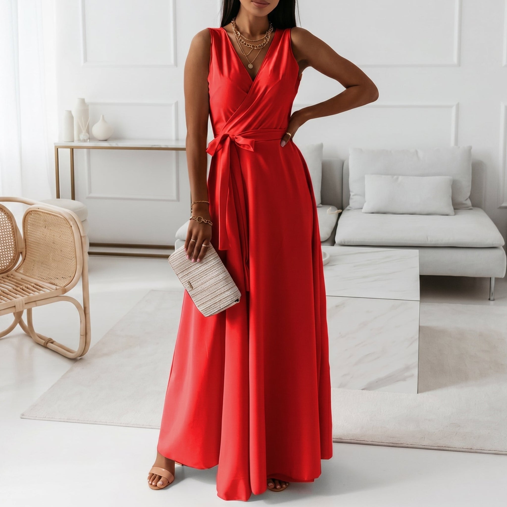 Isabella - Women's Wedding Guest Wrap Sleeveless Maxi Dress