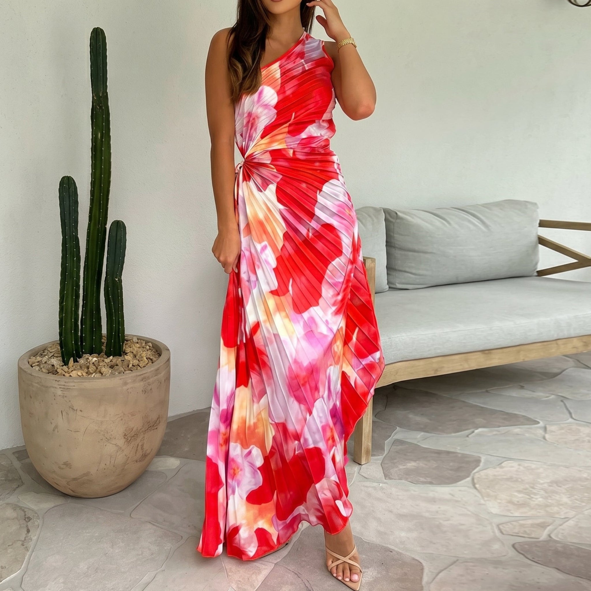 Clara - Women's Summer Floral Pleated Twist Maxi Dress