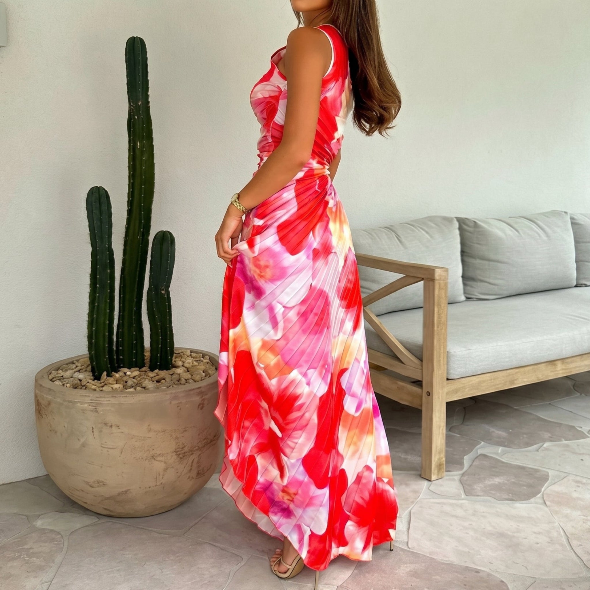 Clara - Women's Summer Floral Pleated Twist Maxi Dress