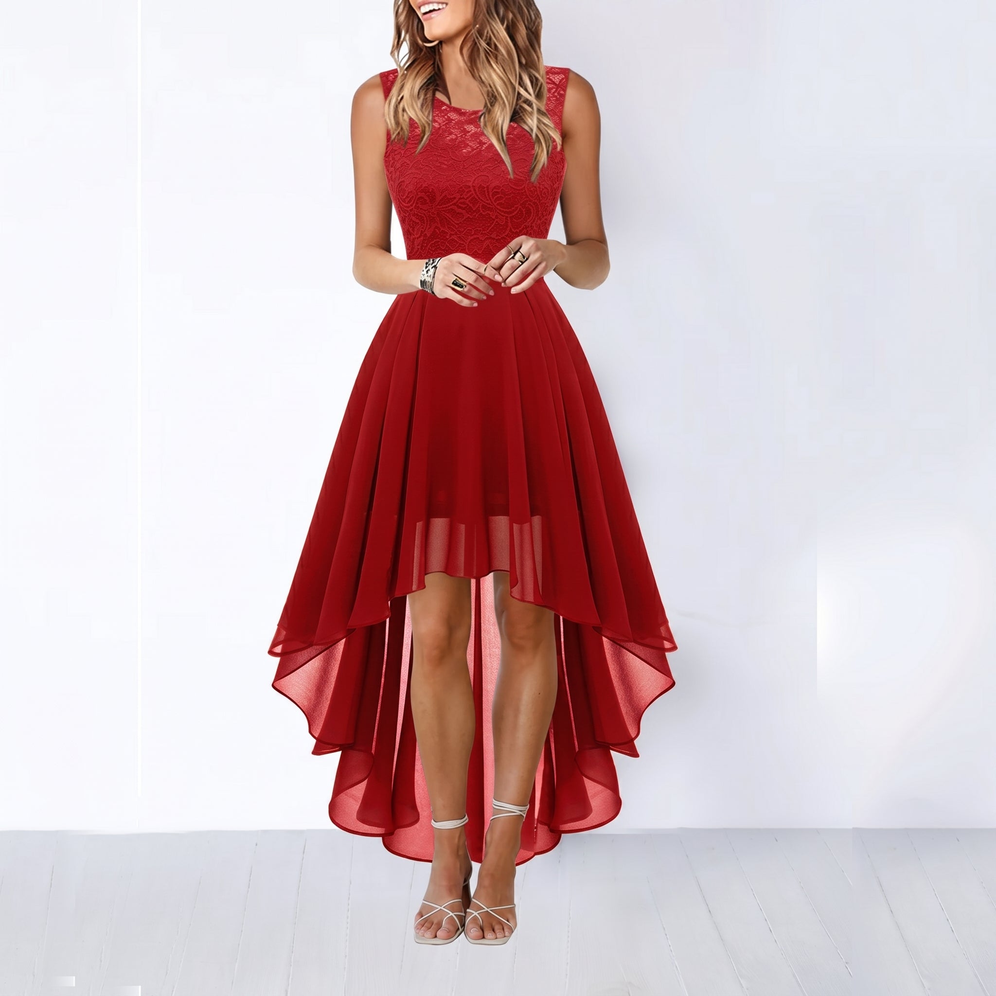 Rosie - Women's Party Lace Bodice High-Low Midi Dress