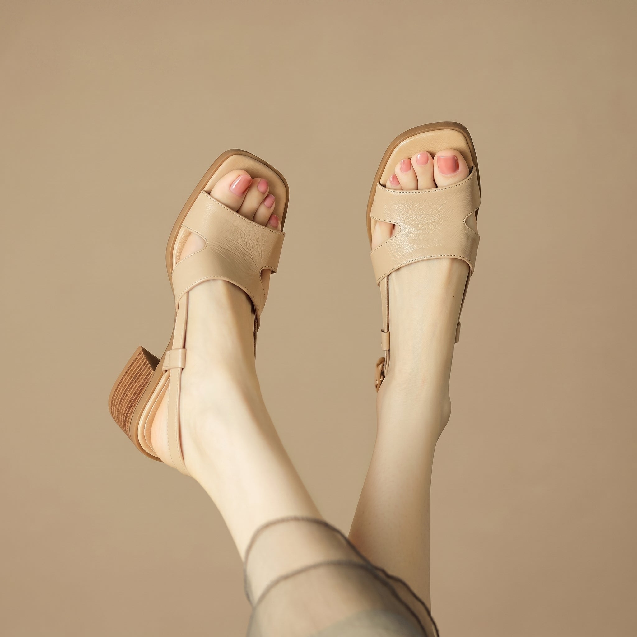 Sara - Women's Open Toe Mid Block Heel Sandals