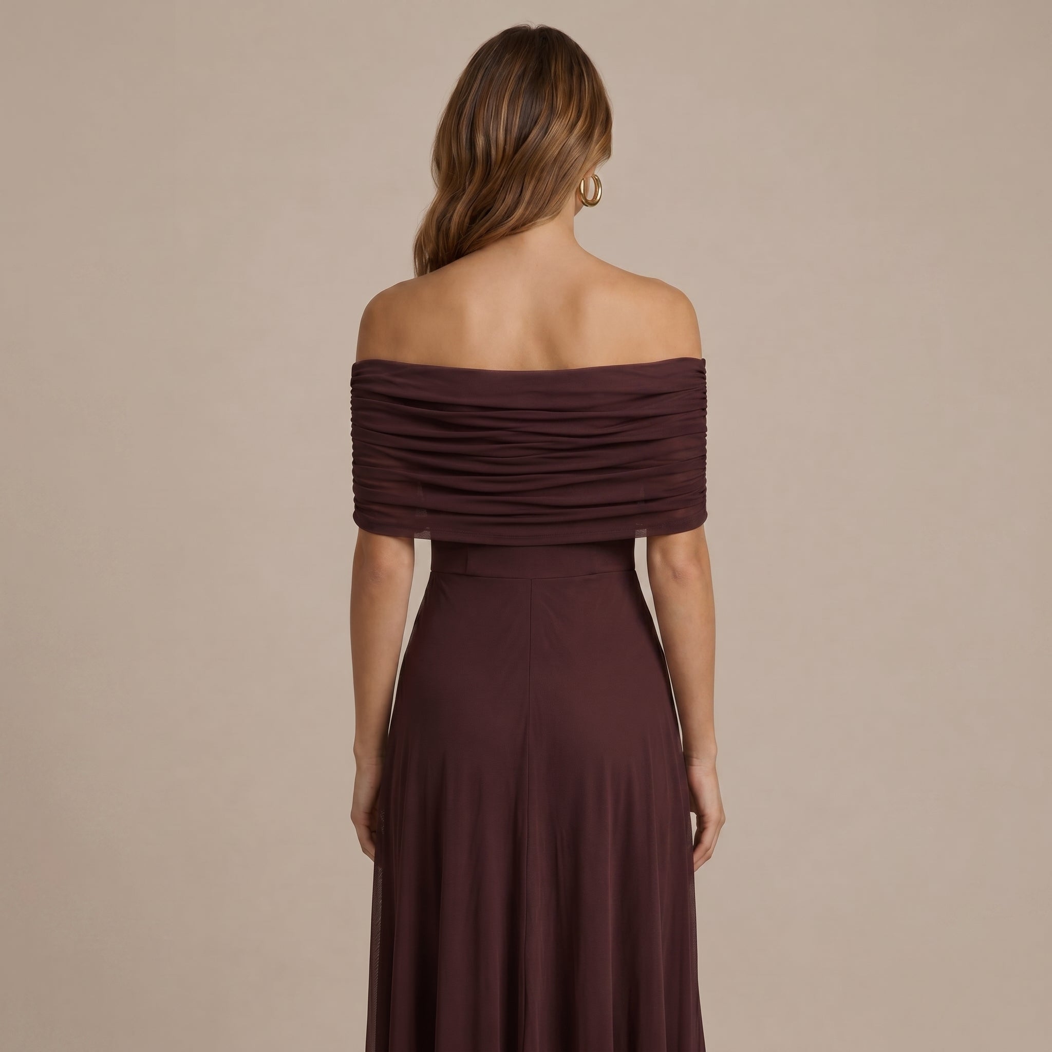 Clara - Women's Evening Off-Shoulder Ruched Wedding Guest Maxi Dress