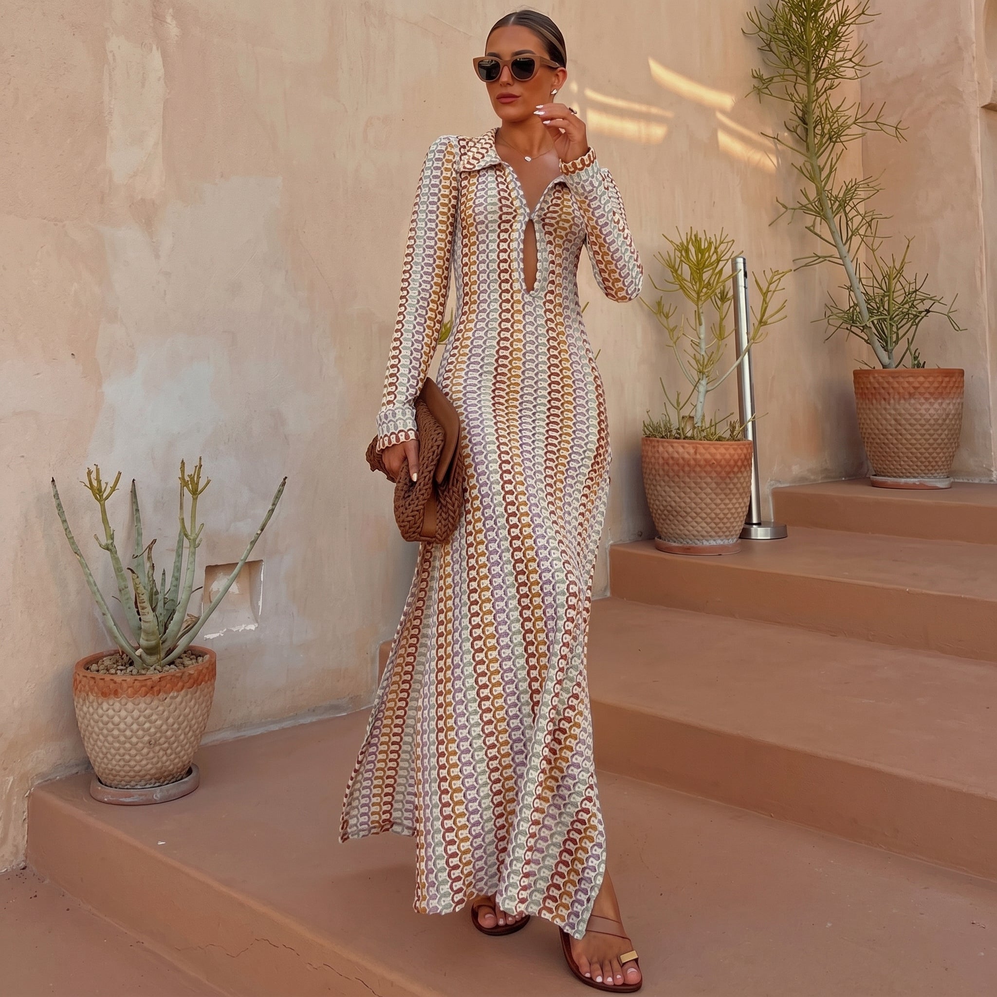 Clara - Women's Summer Crochet V-Neck Maxi Dress