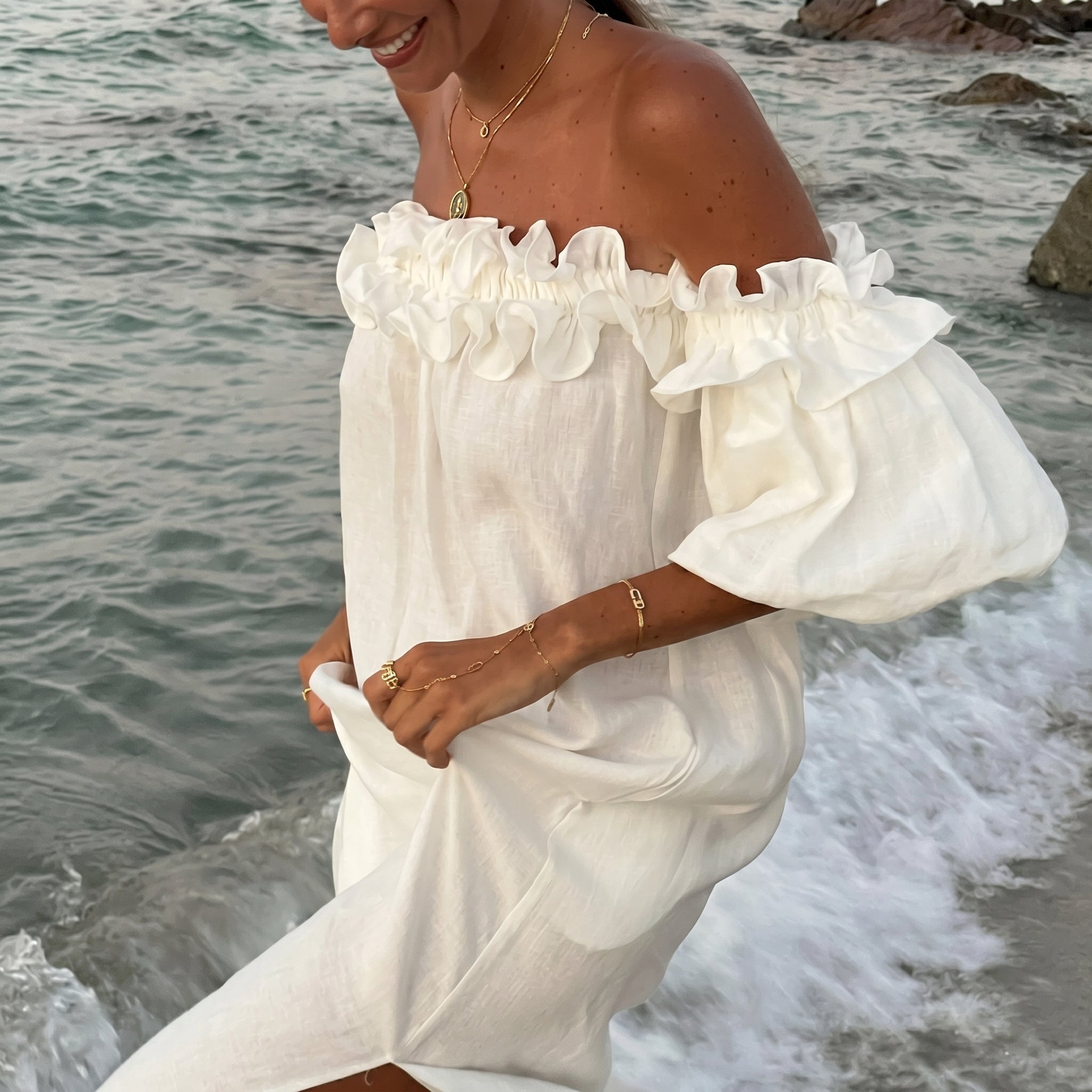 Clara - Women's Summer Off-Shoulder Ruffle Maxi Dress with Side Split
