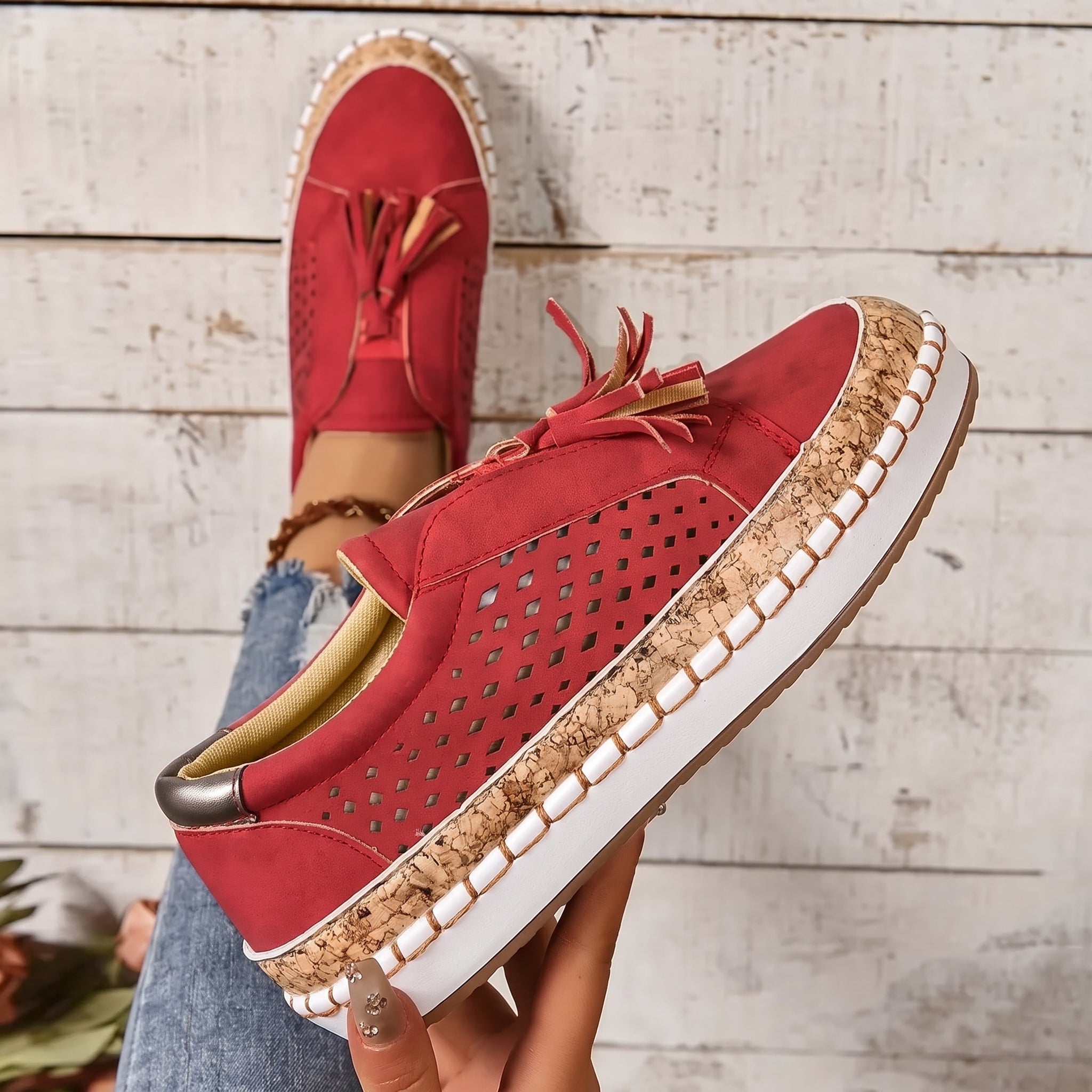 Alice - Women's Orthopaedic Slip-On Trainers with Tassel Detail