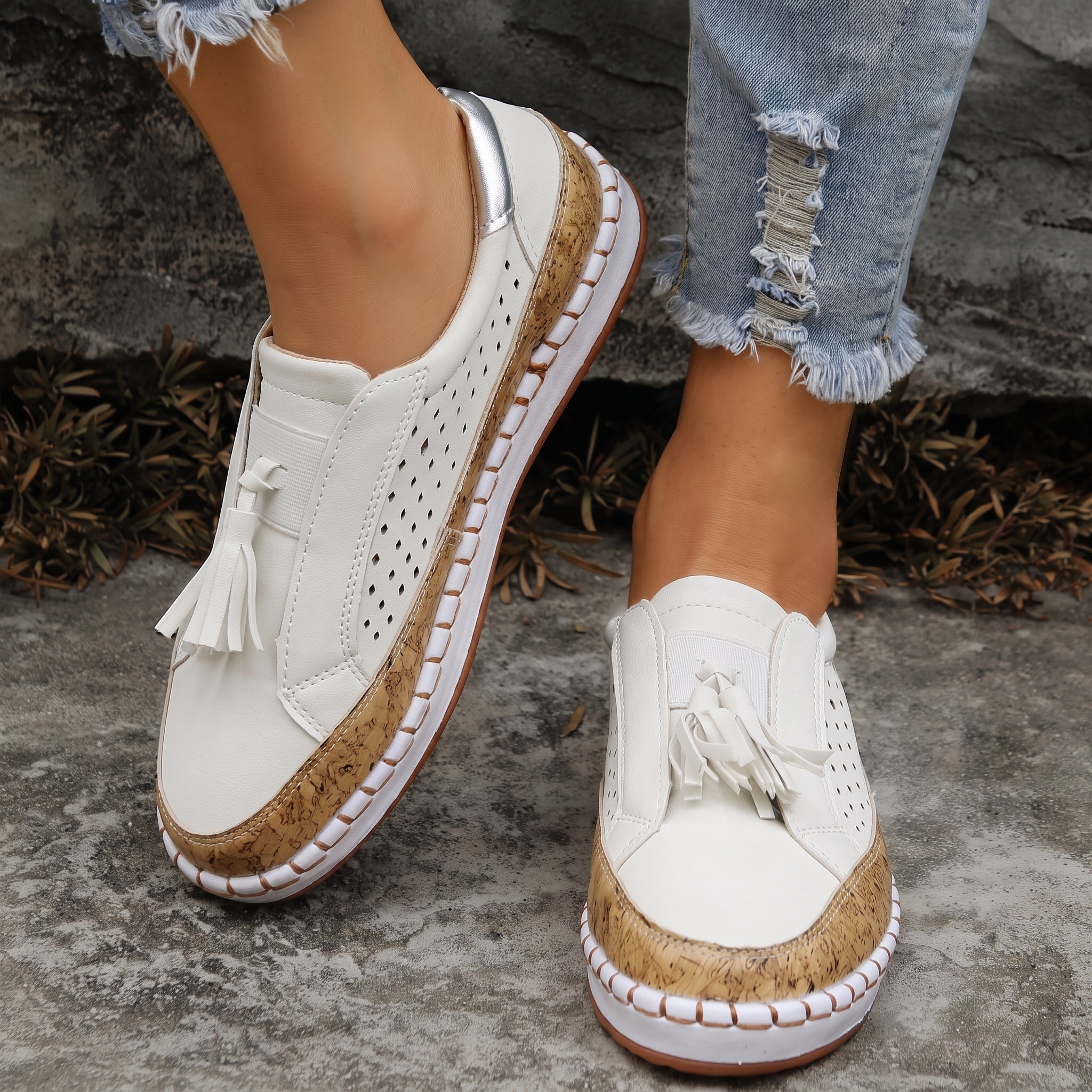 Alice - Women's Orthopaedic Slip-On Trainers with Tassel Detail