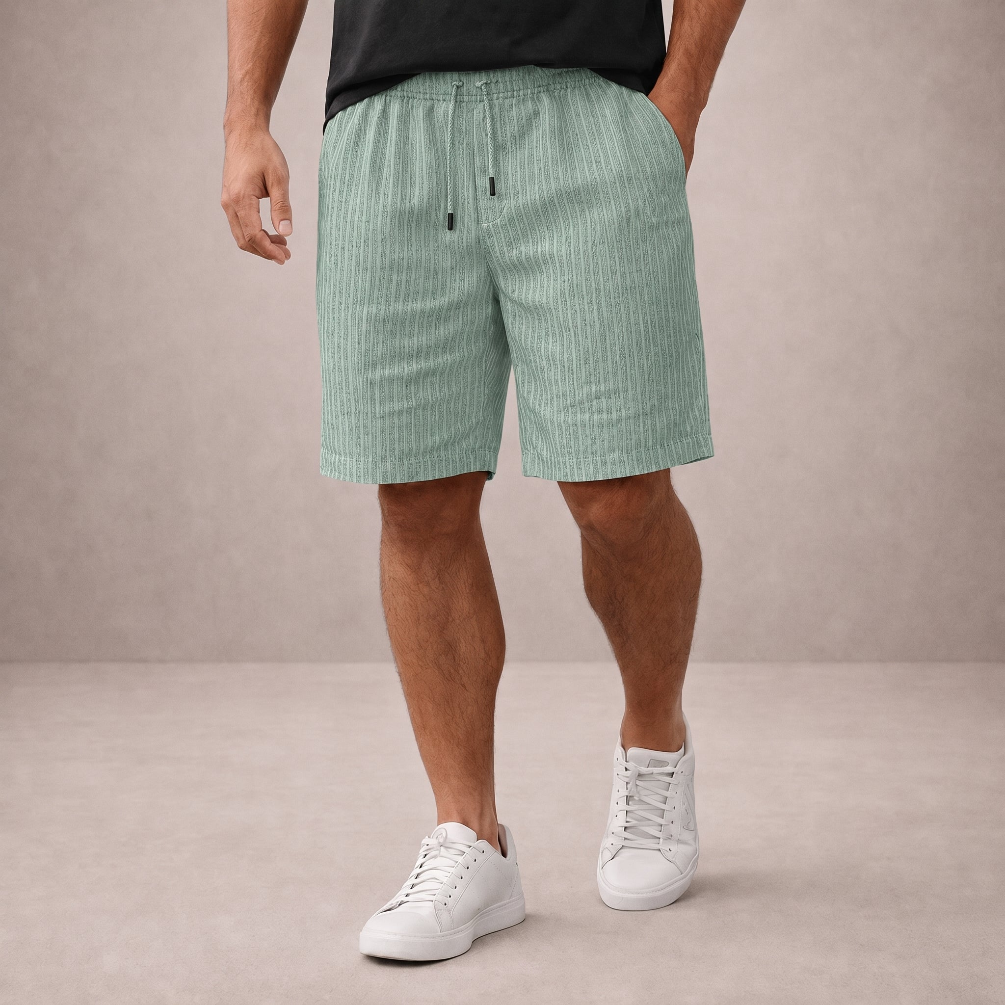 Charlie - Men's Relaxed Fit Drawstring Pinstripe Shorts