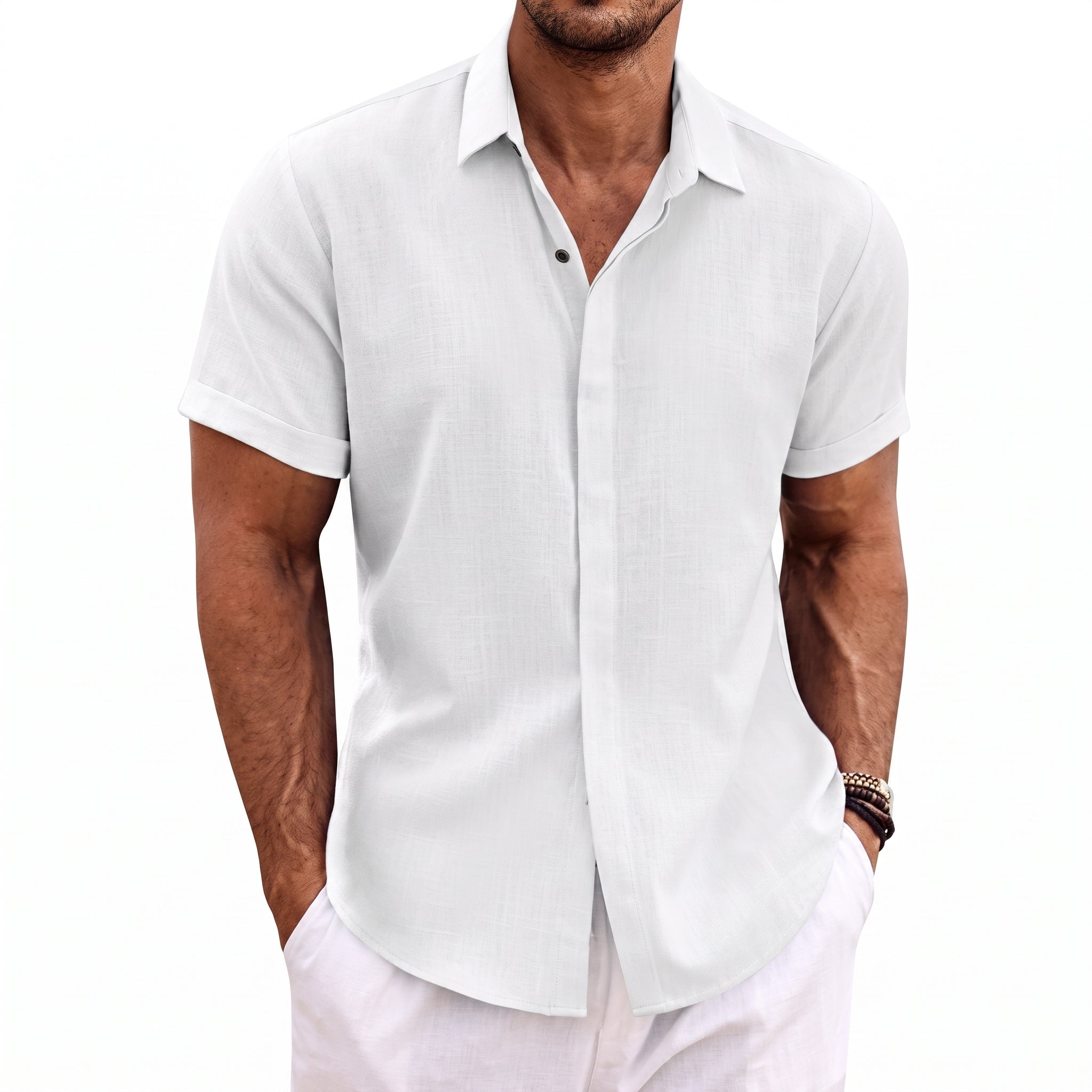Robert - Men's Summer Camp Collar Concealed Placket Shirt