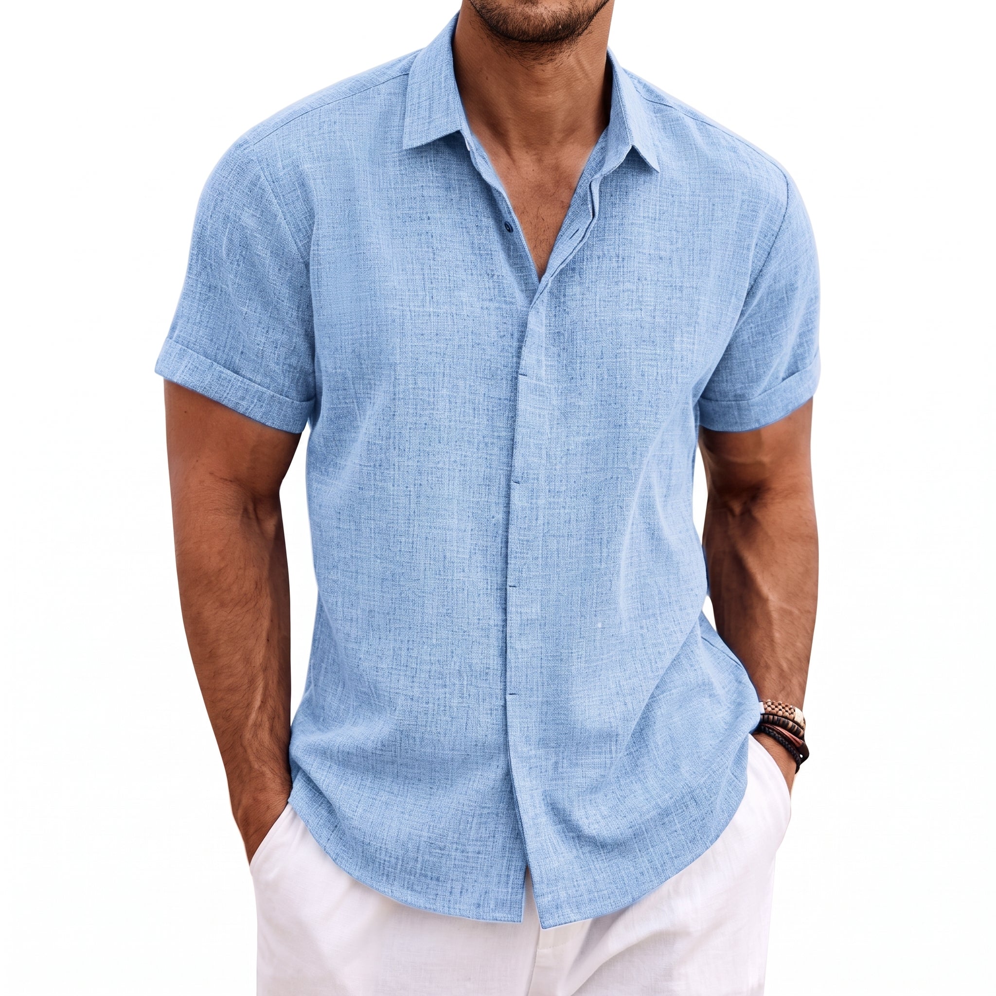 Robert - Men's Summer Camp Collar Concealed Placket Shirt