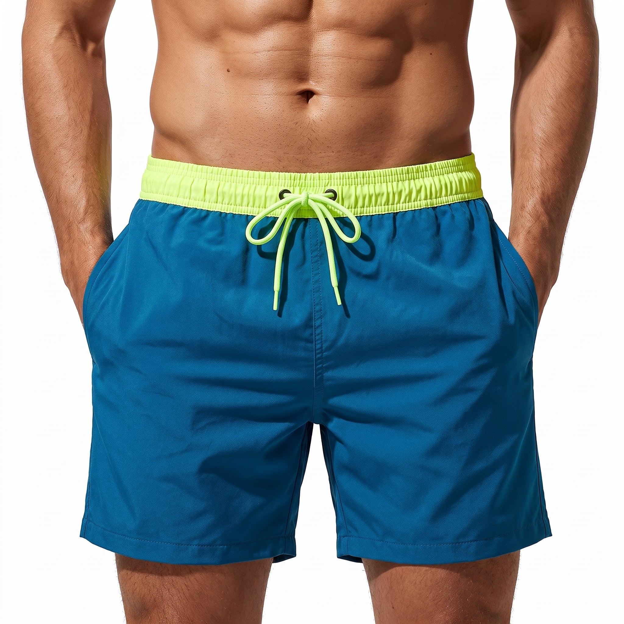 Men's Summer Plain Contrast Drawstring Swim Shorts