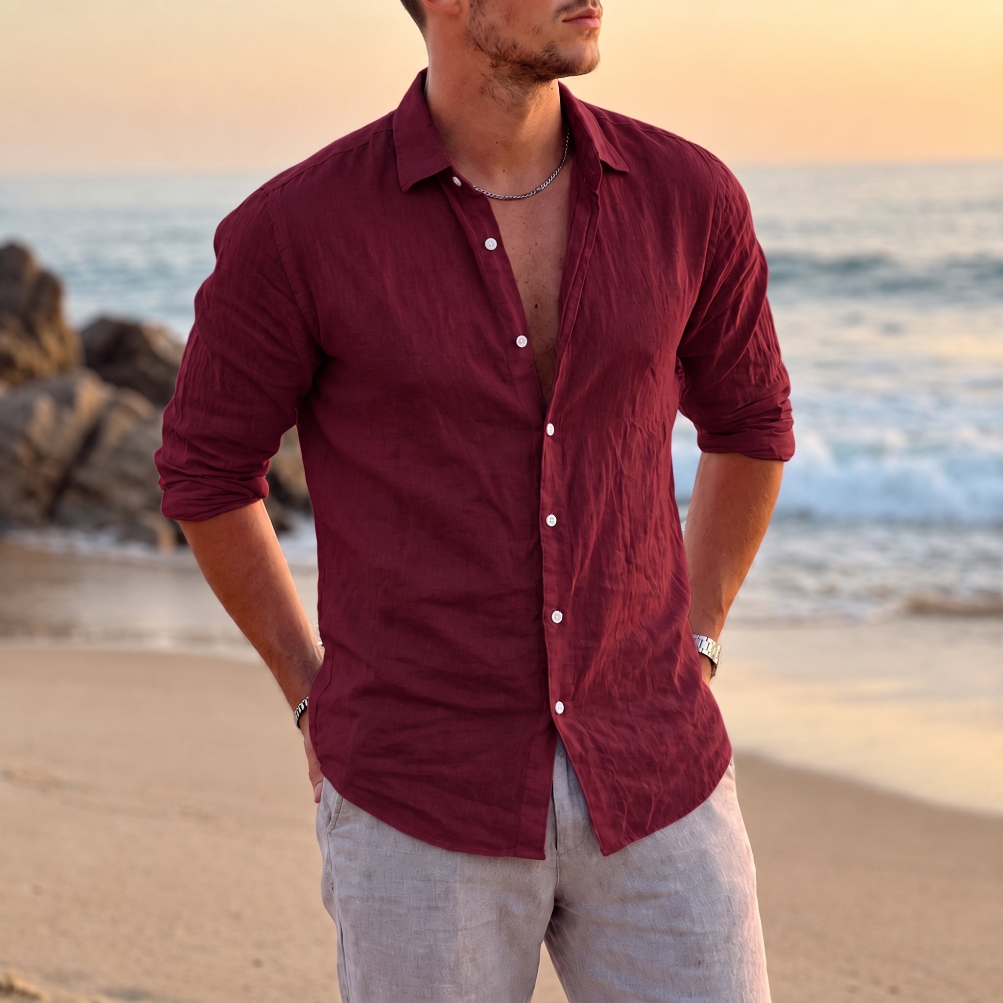 Thomas - Men's Summer Spread Collar Long Sleeve Shirt