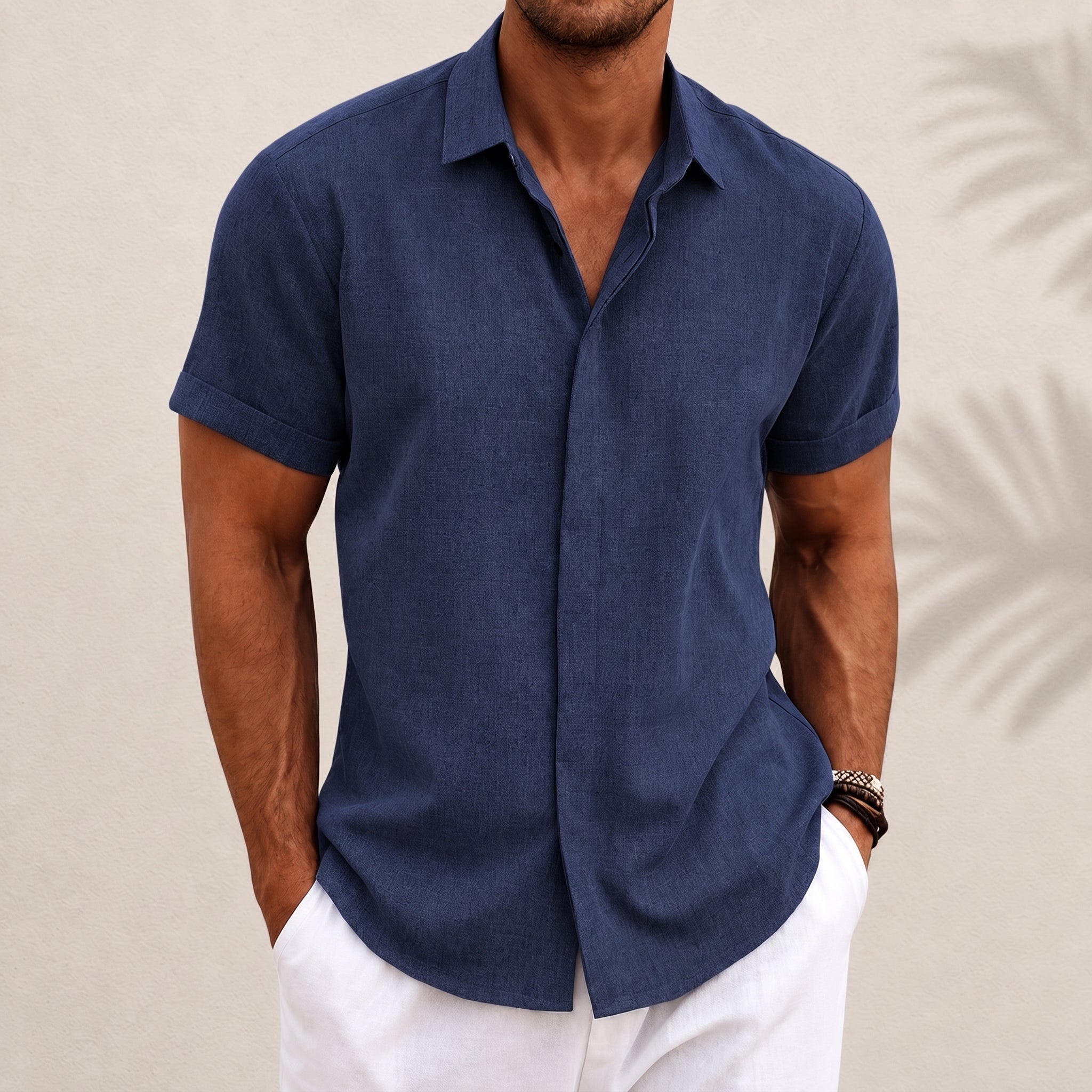 Robert - Men's Summer Short Sleeve Concealed Placket Shirt