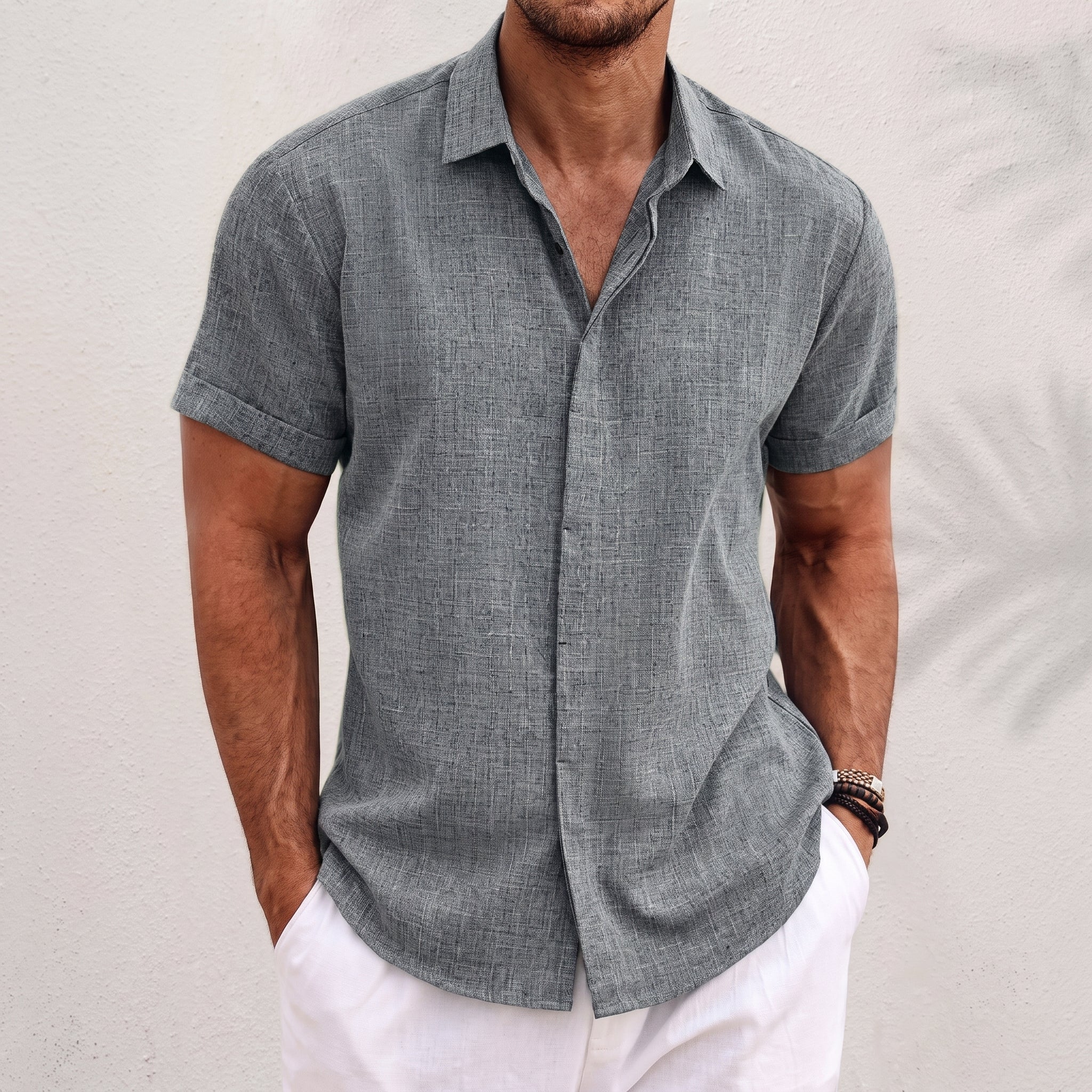 Robert - Men's Summer Short Sleeve Concealed Placket Shirt