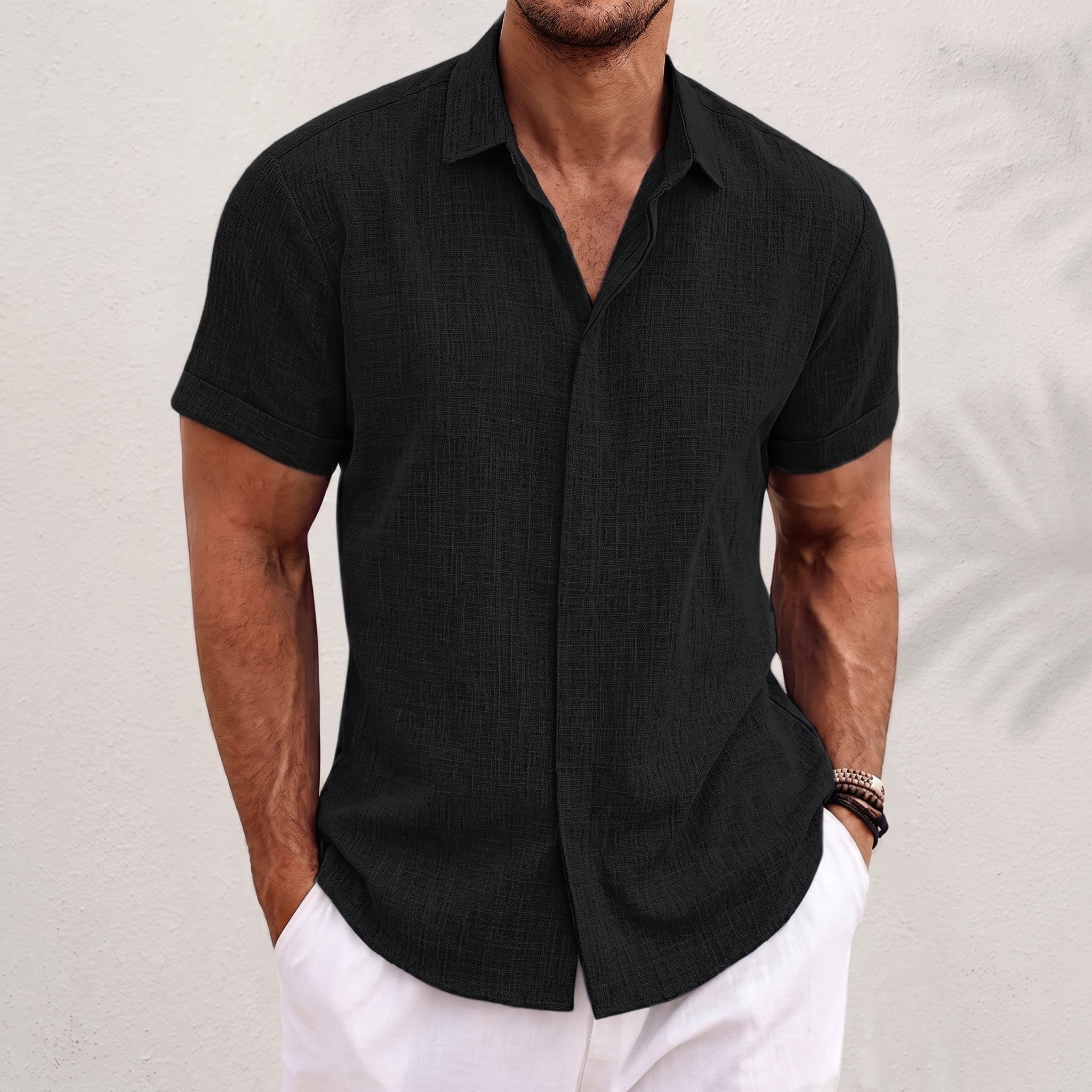 Robert - Men's Summer Short Sleeve Concealed Placket Shirt