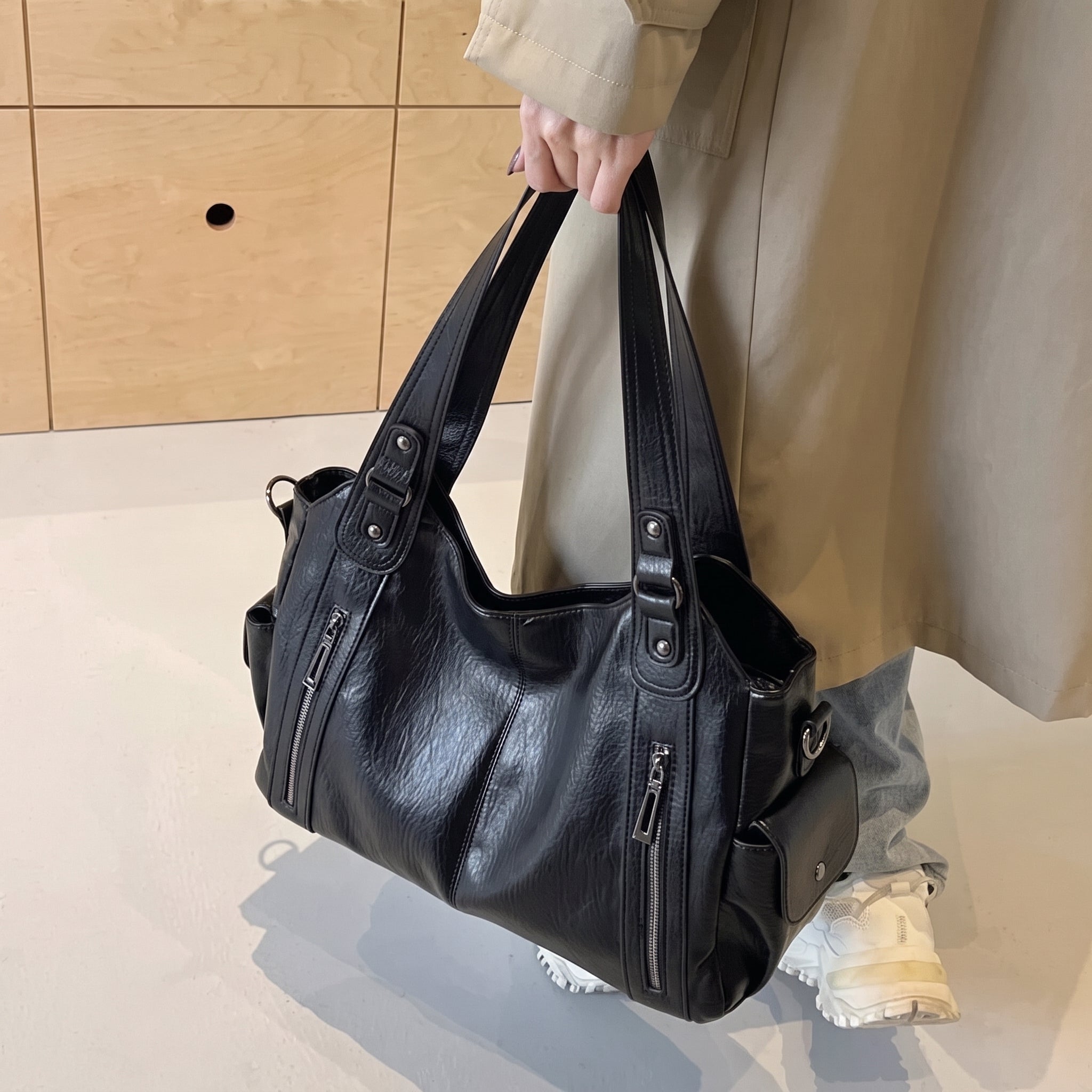 Sophie - Women's Dual Handles Shoulder Bag with Zip Pockets