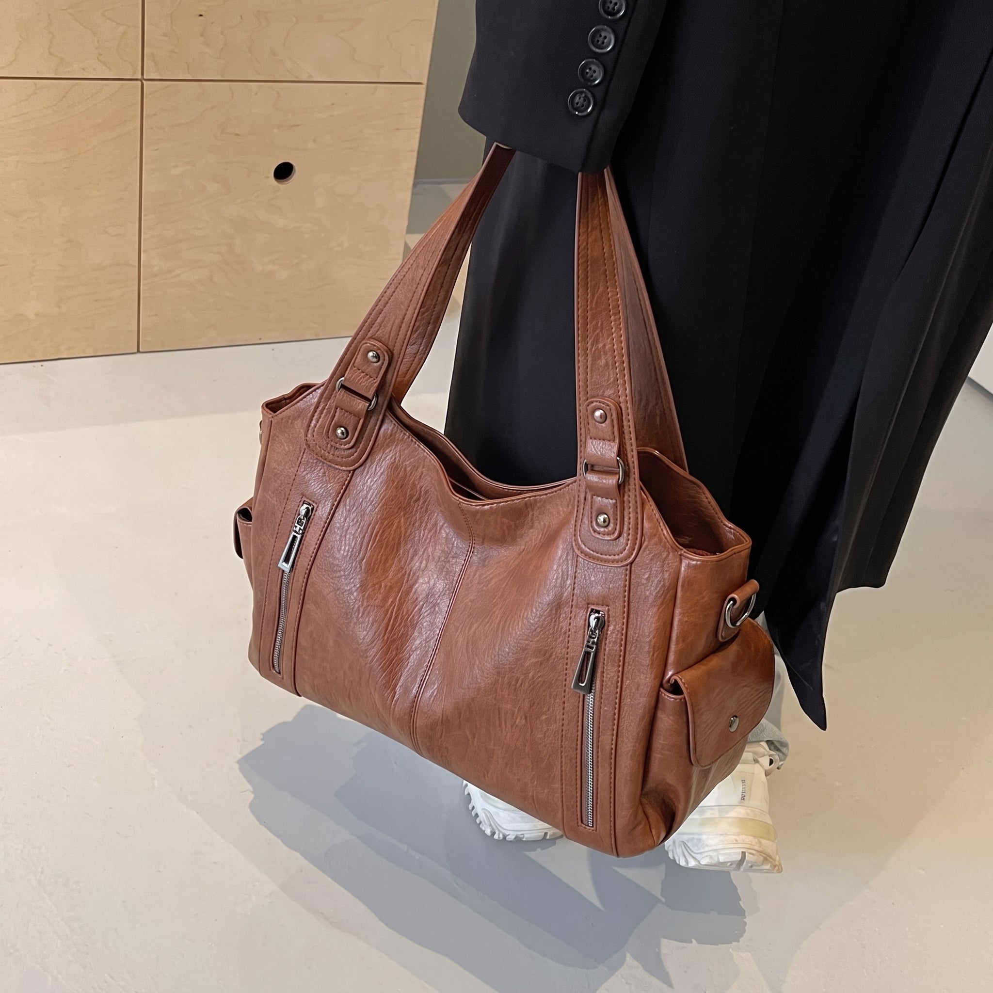 Sophie - Women's Dual Handles Shoulder Bag with Zip Pockets