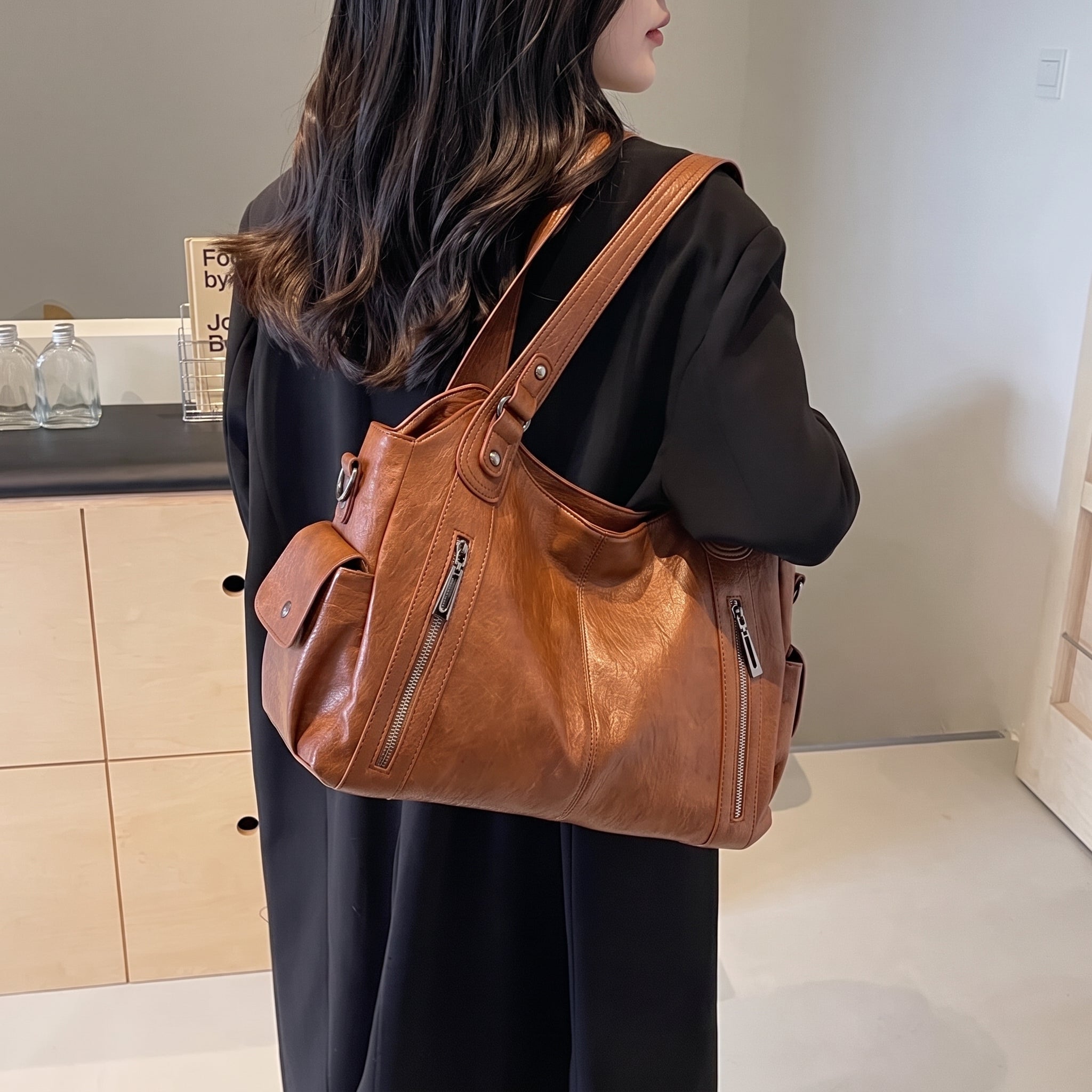 Sophie - Women's Dual Handles Shoulder Bag with Zip Pockets