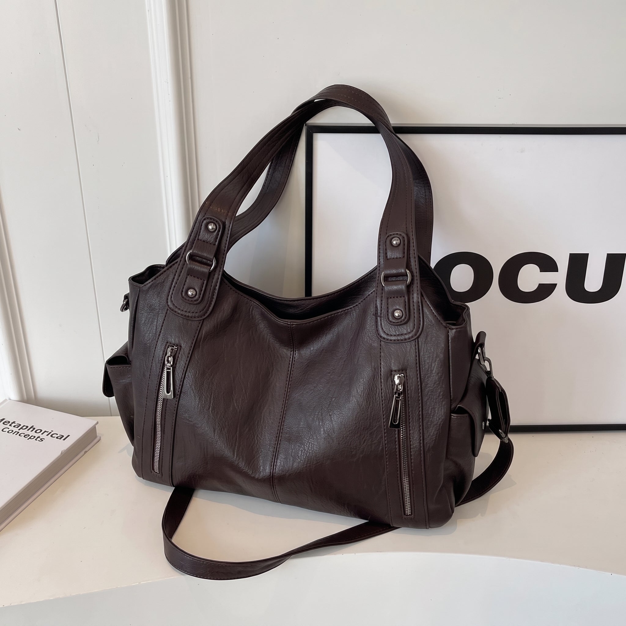 Sophie - Women's Dual Handles Shoulder Bag with Zip Pockets