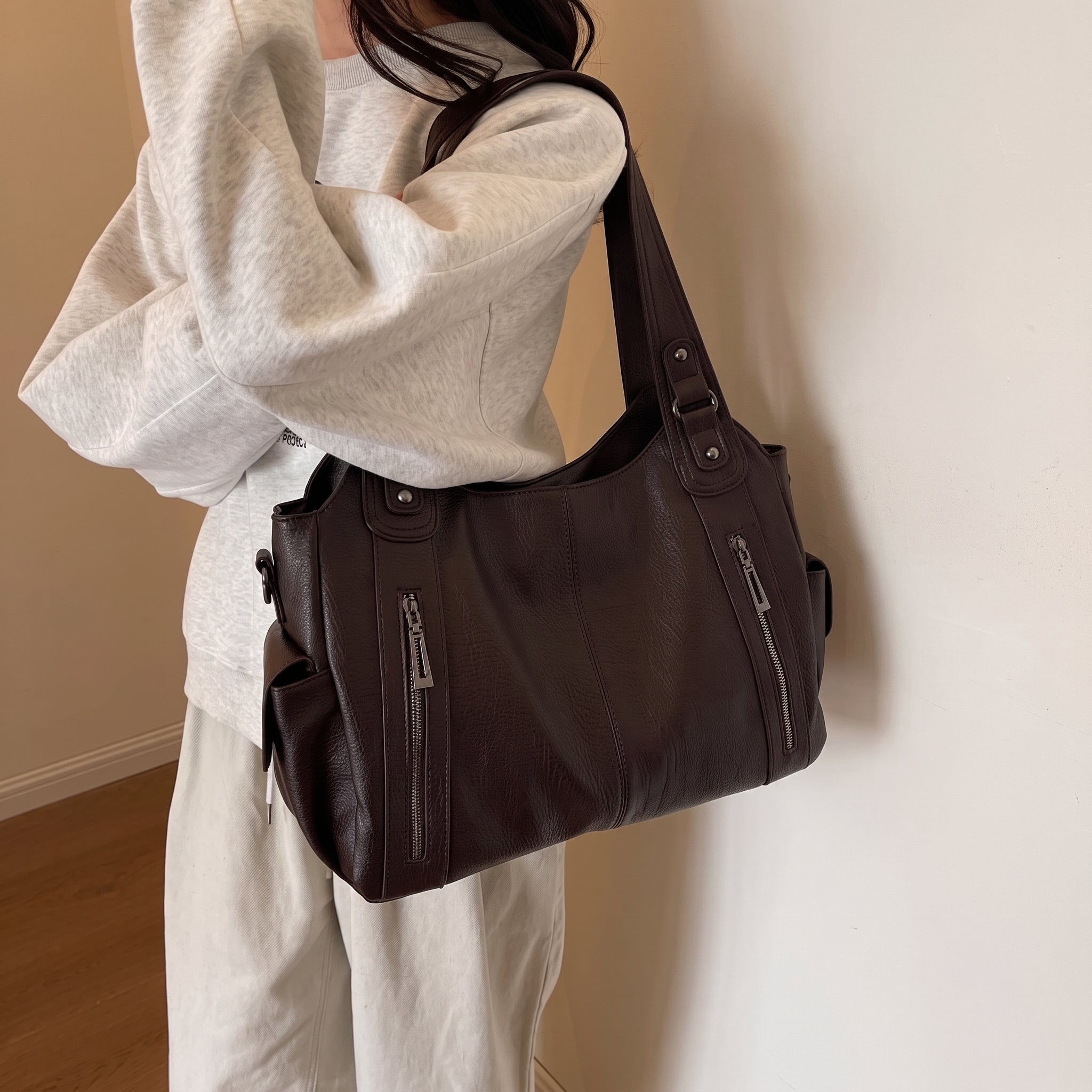 Sophie - Women's Dual Handles Shoulder Bag with Zip Pockets